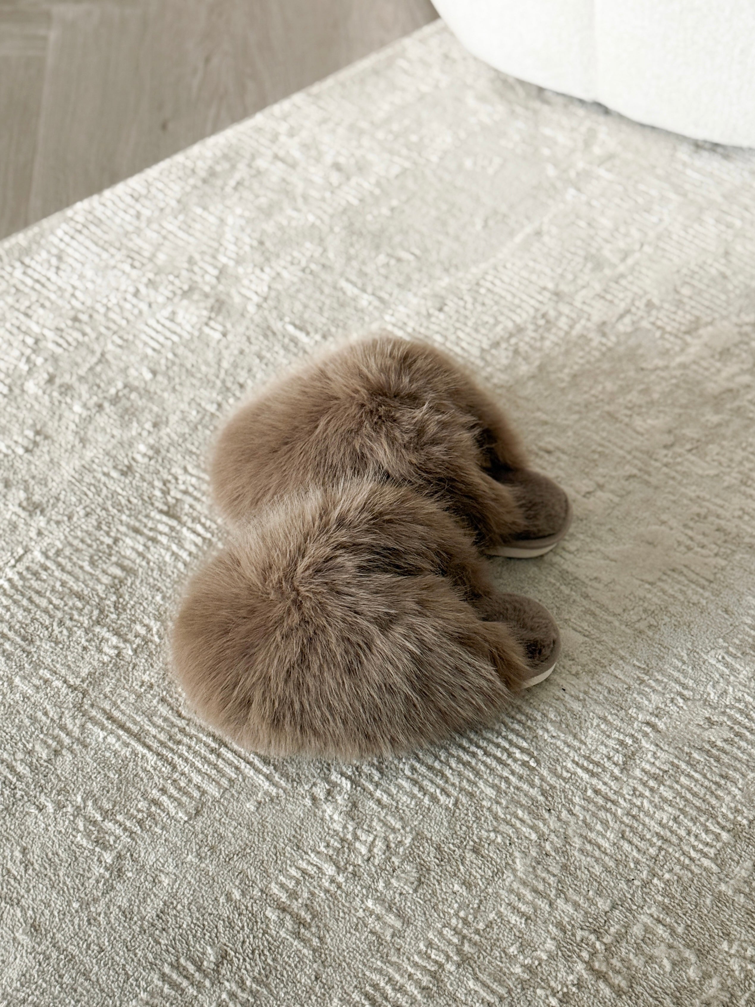 Farah Dark Beige Fluffy Slippers