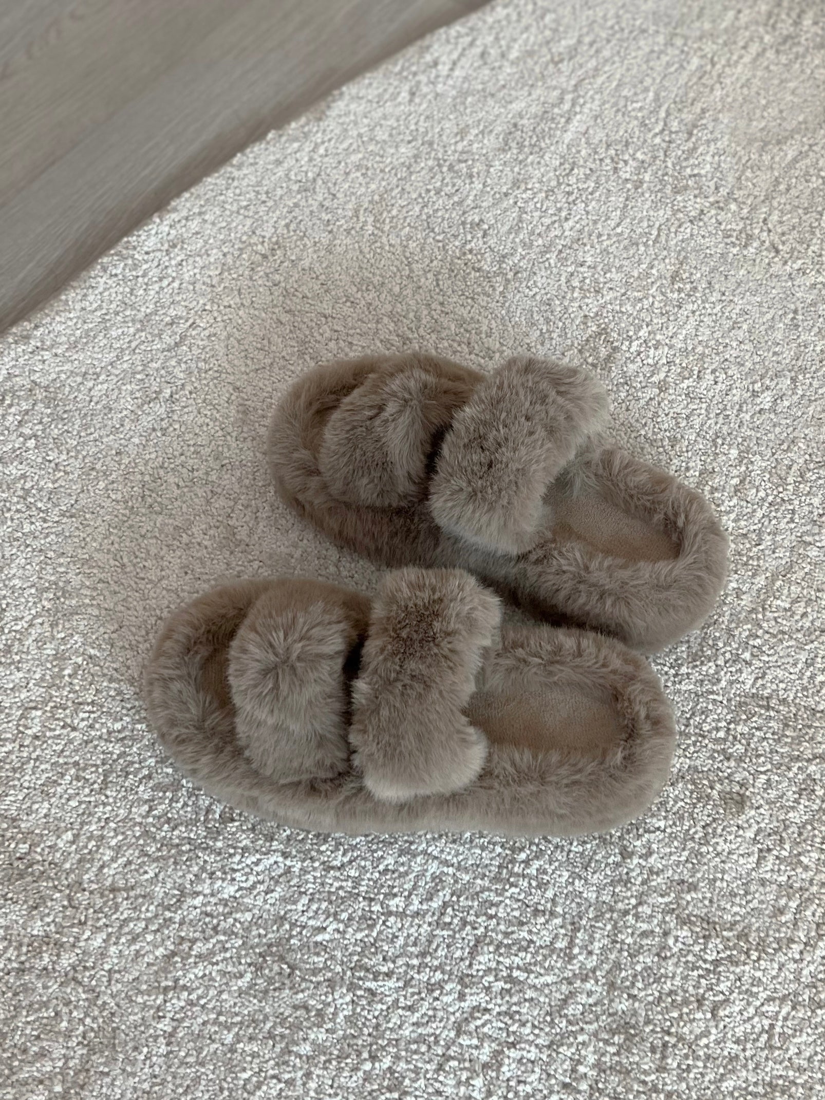 Esther Dark Beige Fluffy Slippers