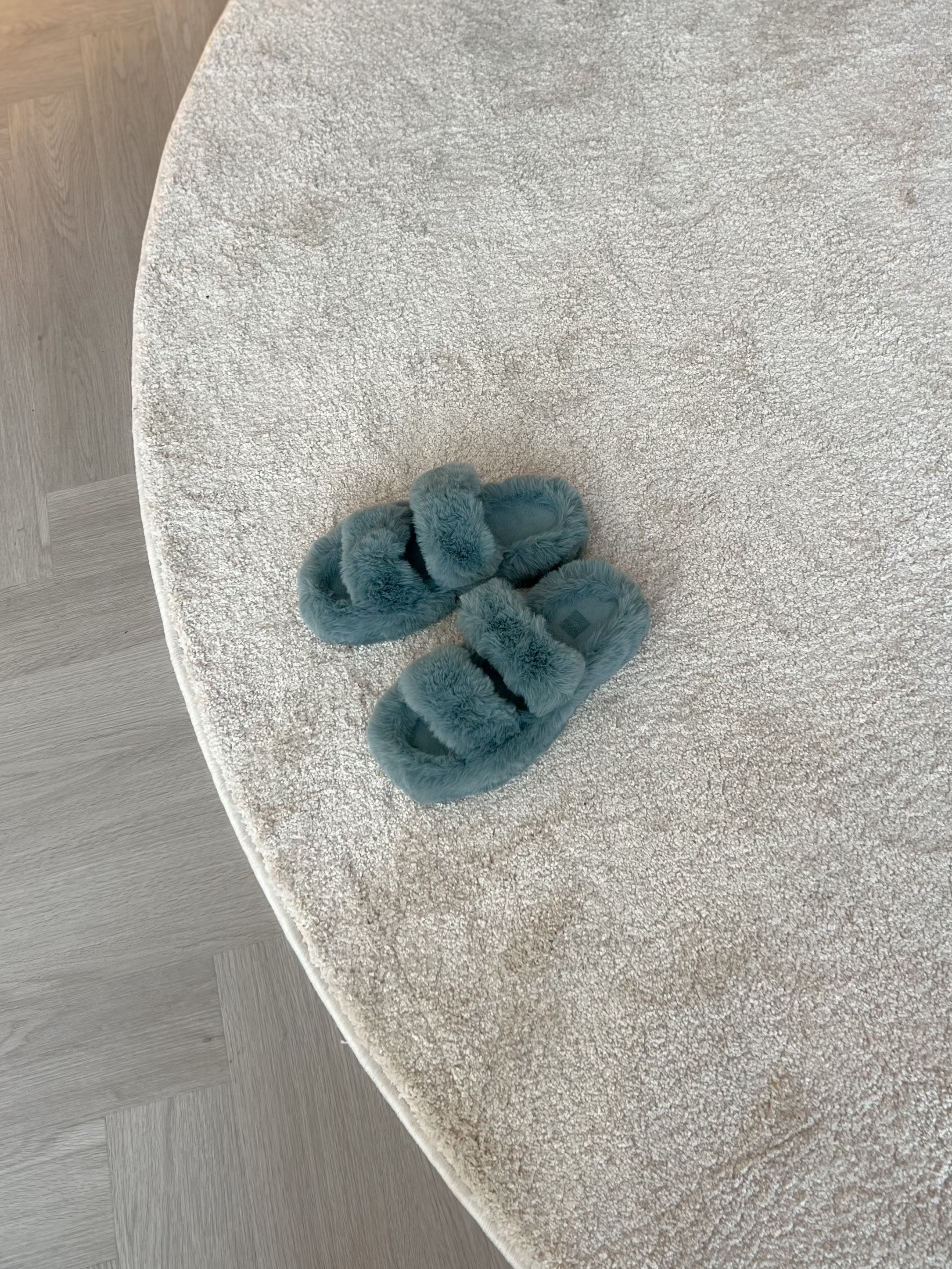 Esther Teal Green Fluffy Slippers