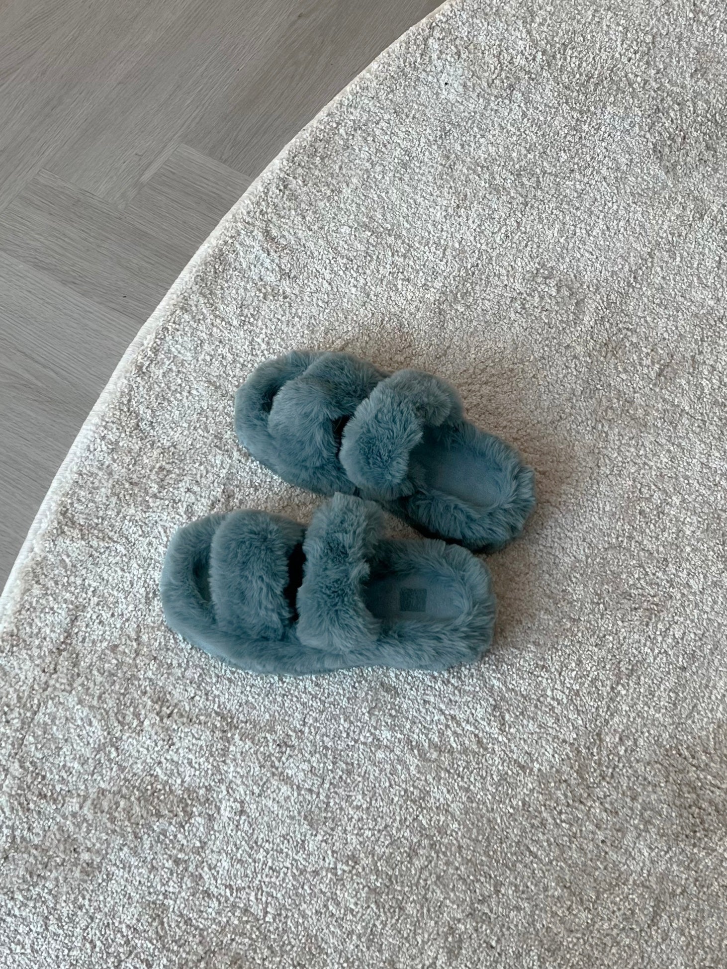 Esther Teal Green Fluffy Slippers