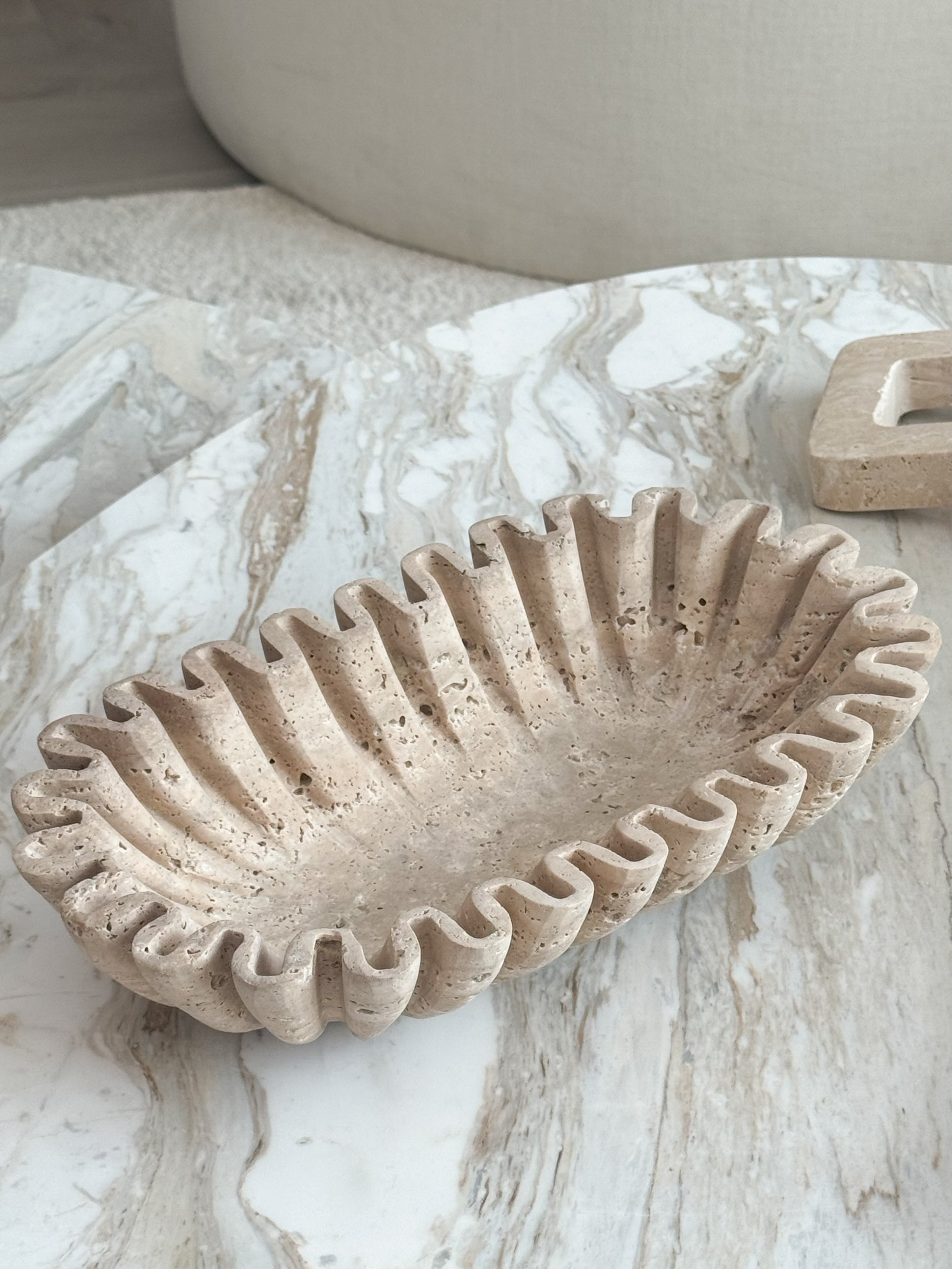Cyra Oval Travertine Bowl