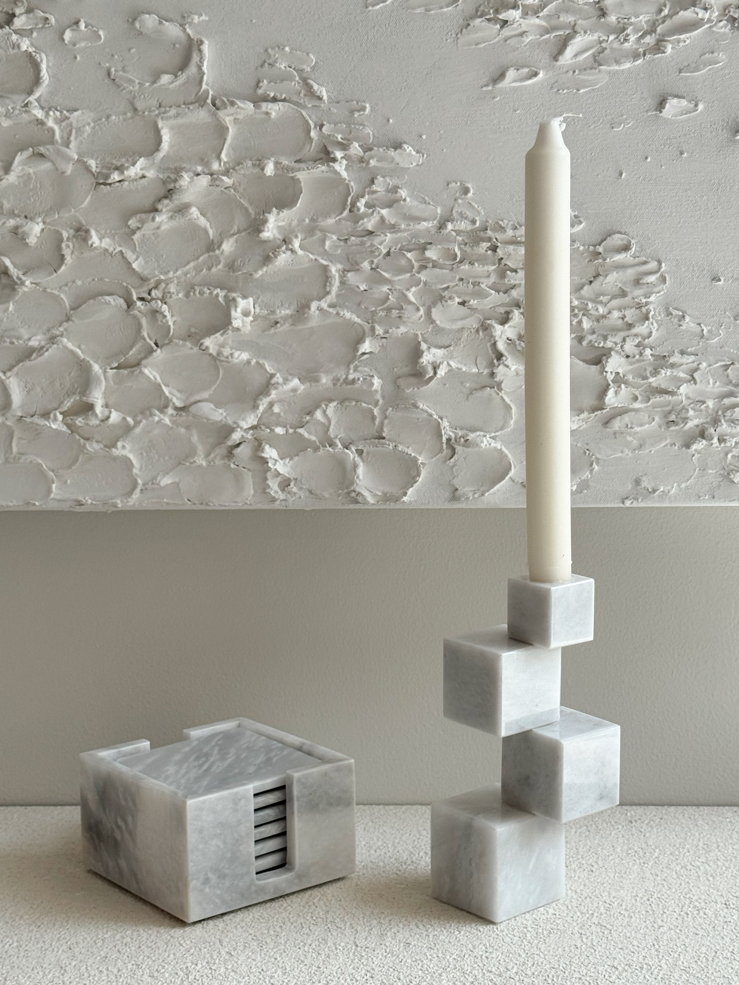 Evie White Marble Candle Holder