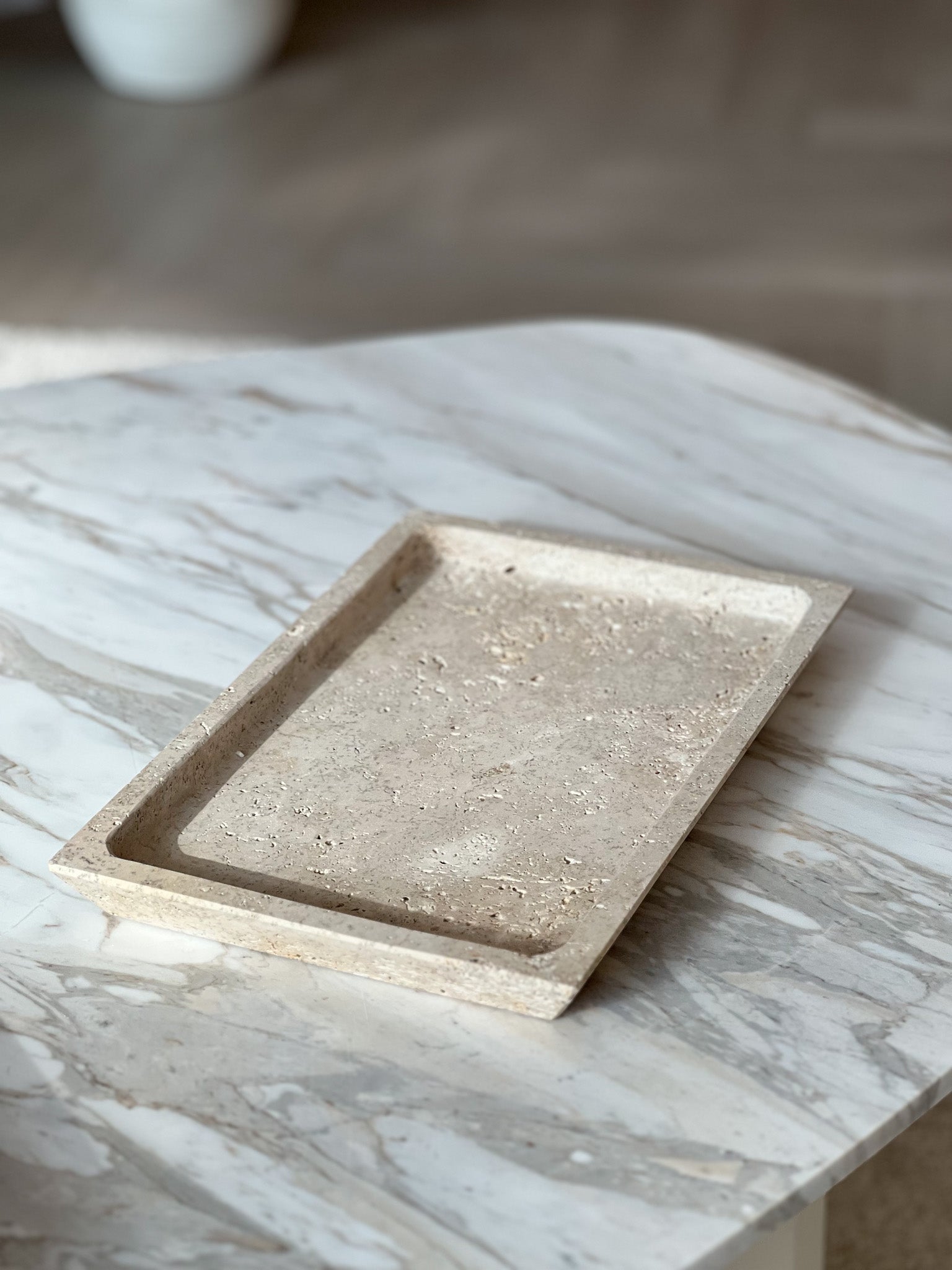 Rea Medium Rectangle Travertine Tray