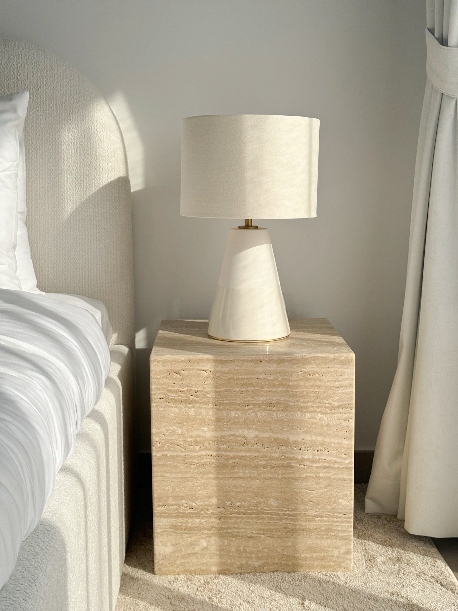 Amber Beige Travertine Side Table