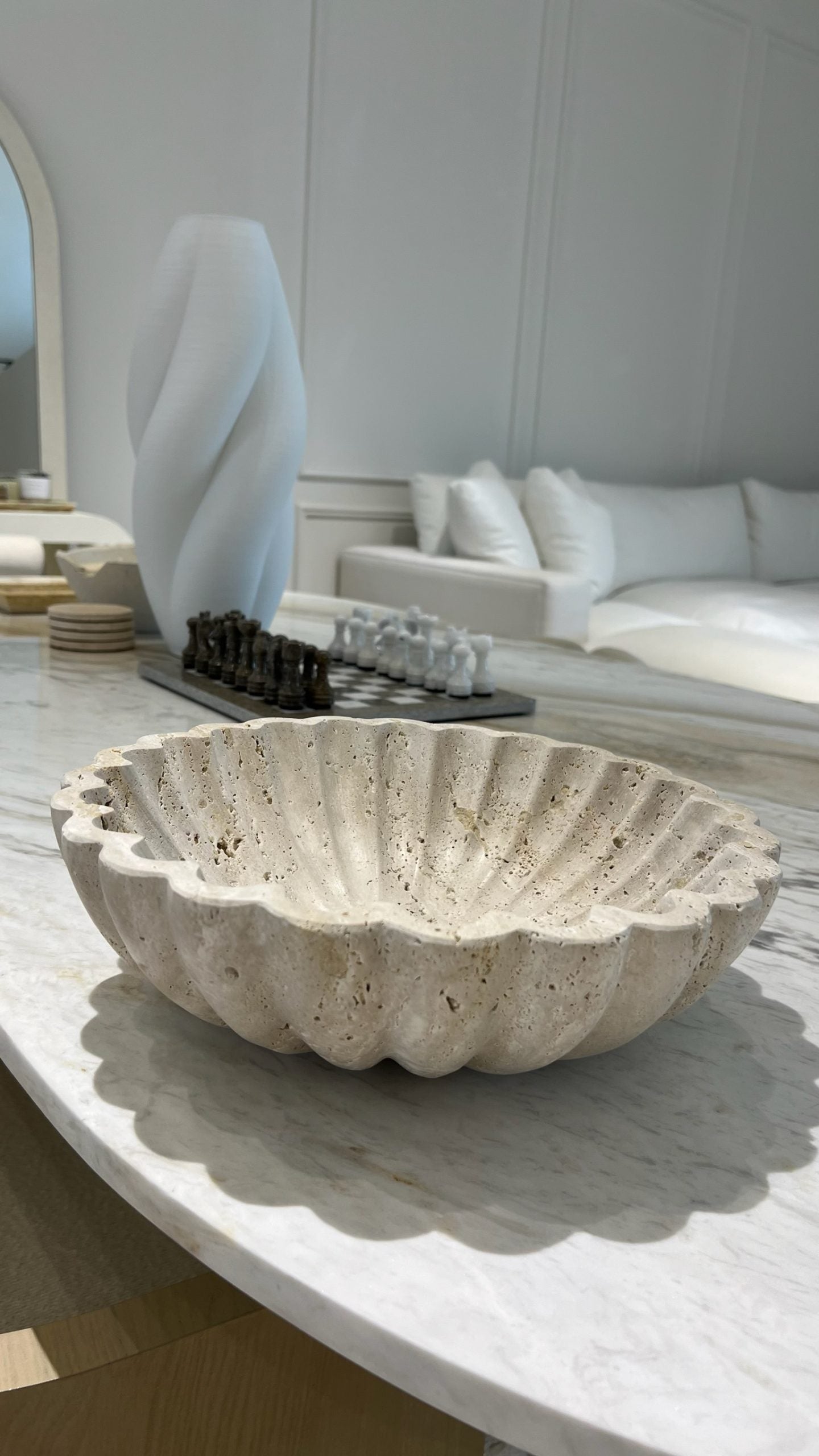 Rae Travertine Scallop Fruit Bowl