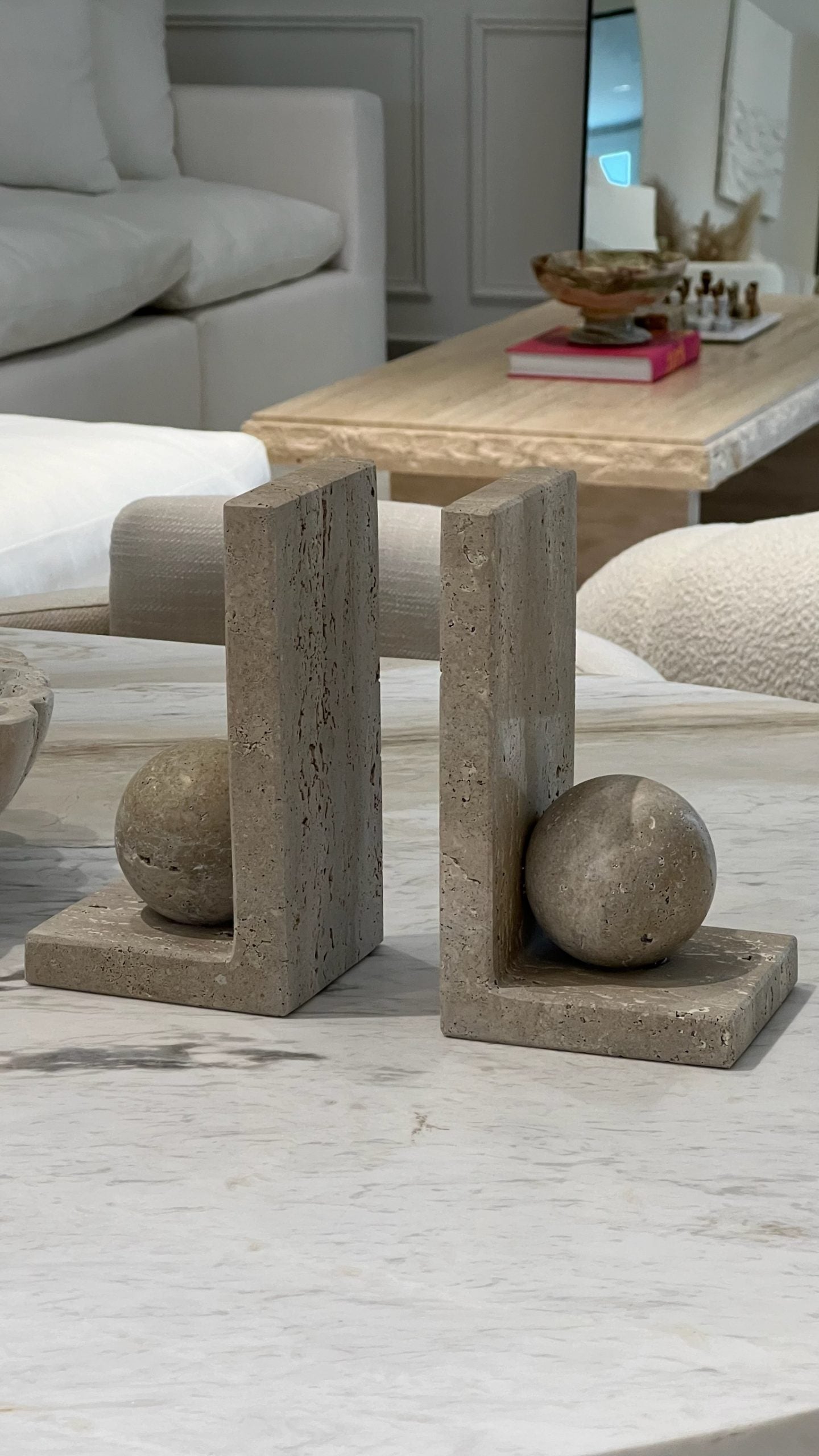 Rae Travertine Bookends