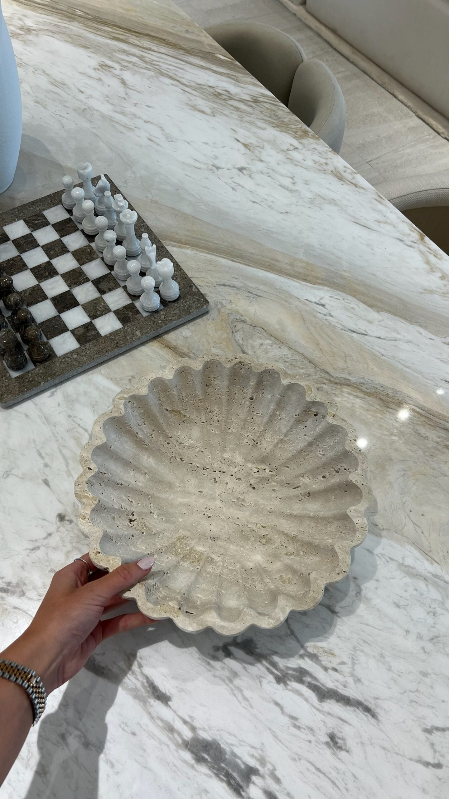 Rae Travertine Scallop Fruit Bowl