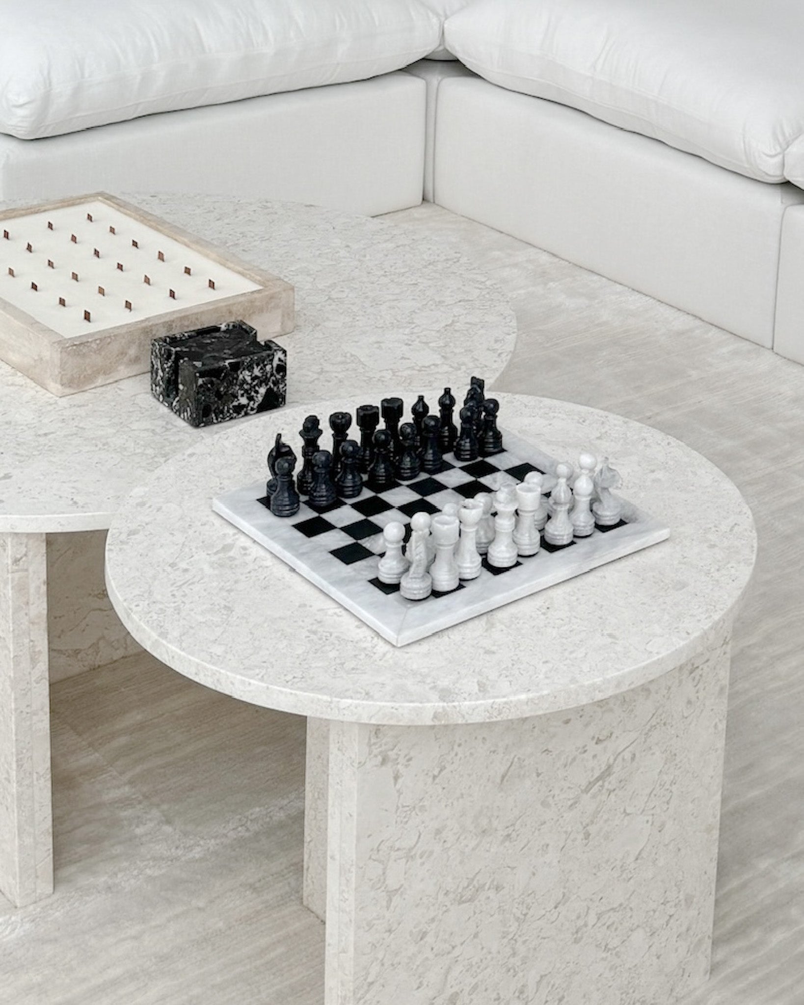 Ava White & Black Marble Chessboard