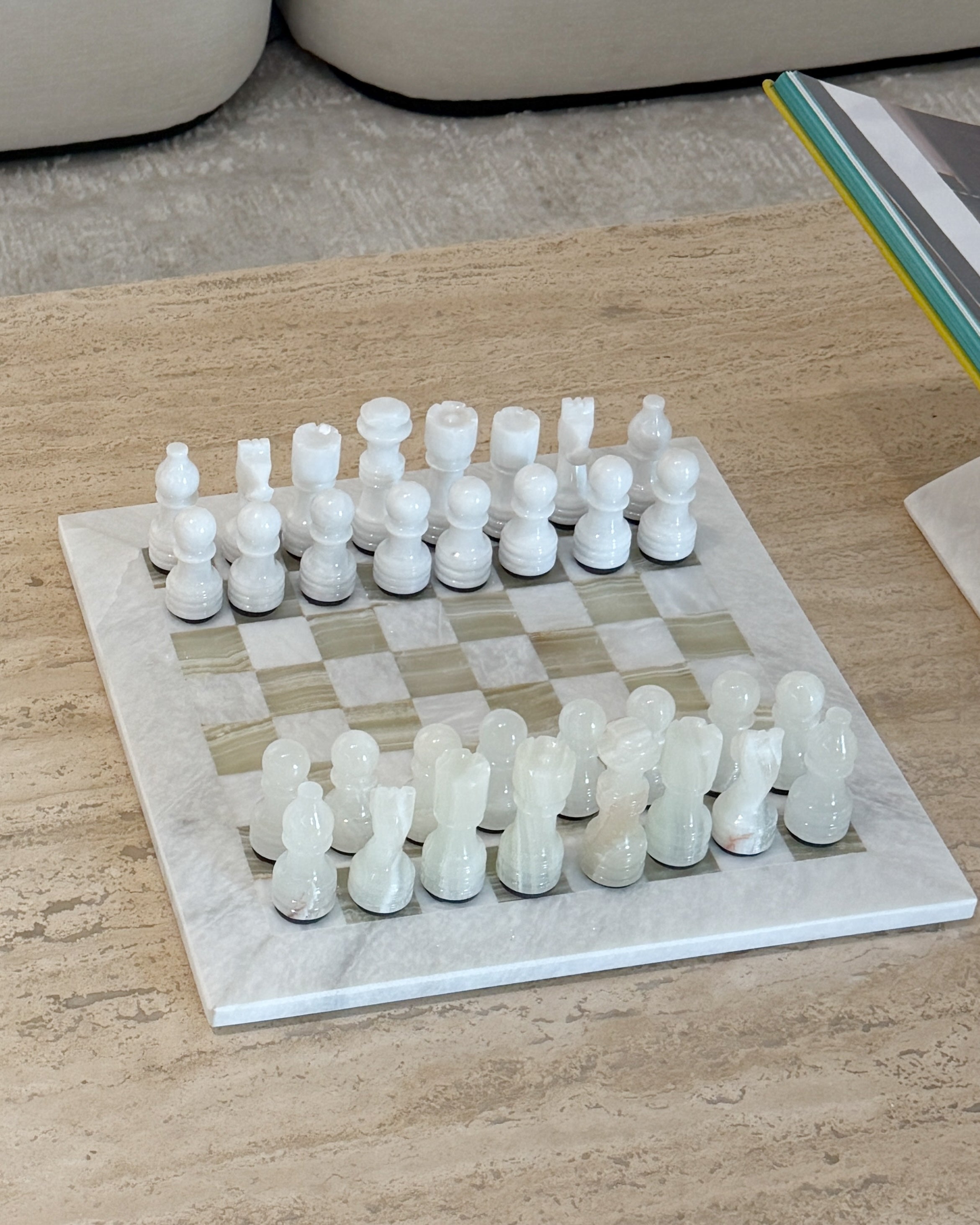 Ava White & Green Mono Marble Chessboard