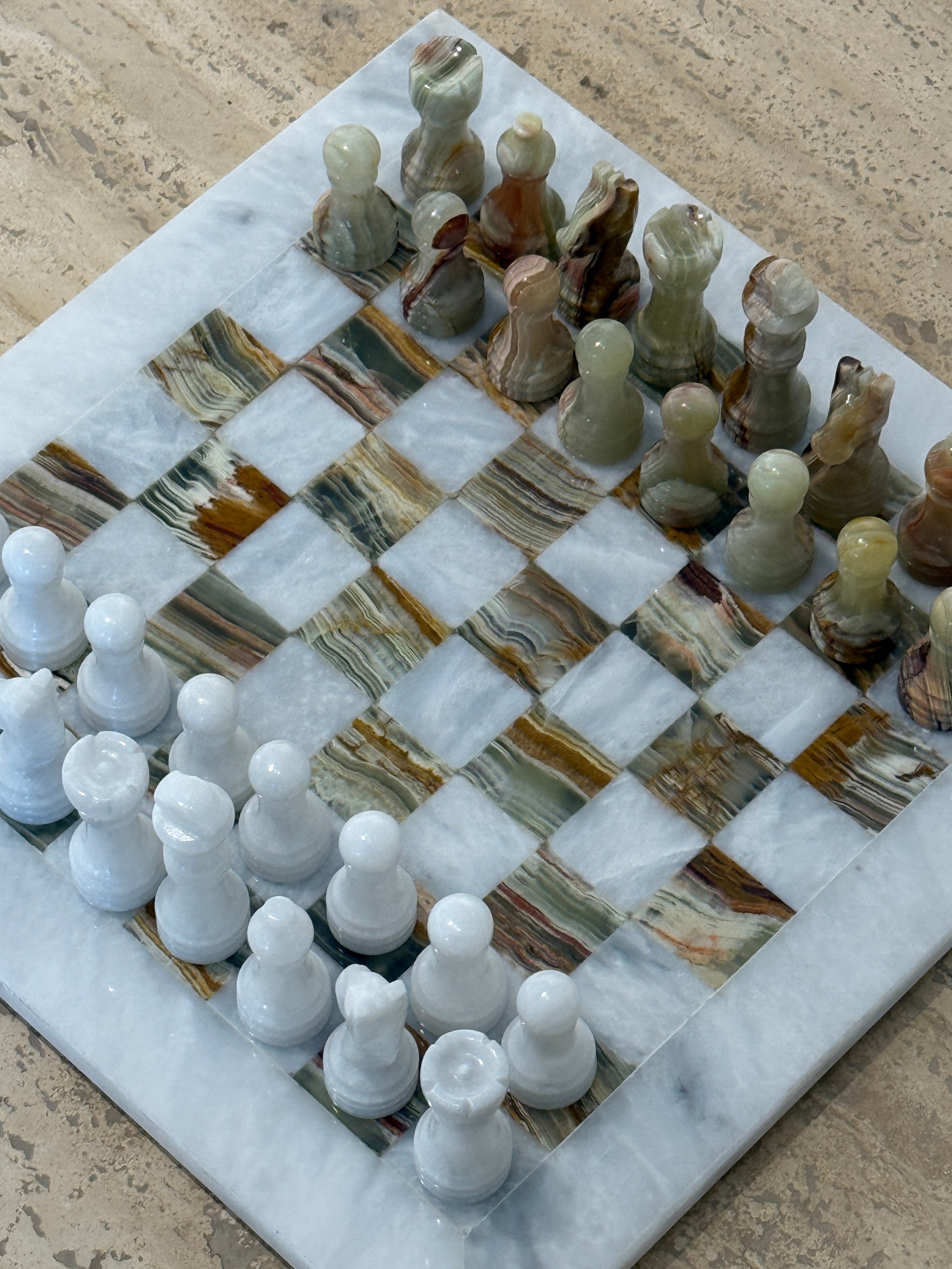Ivy White & Green Onyx Marble Chessboard