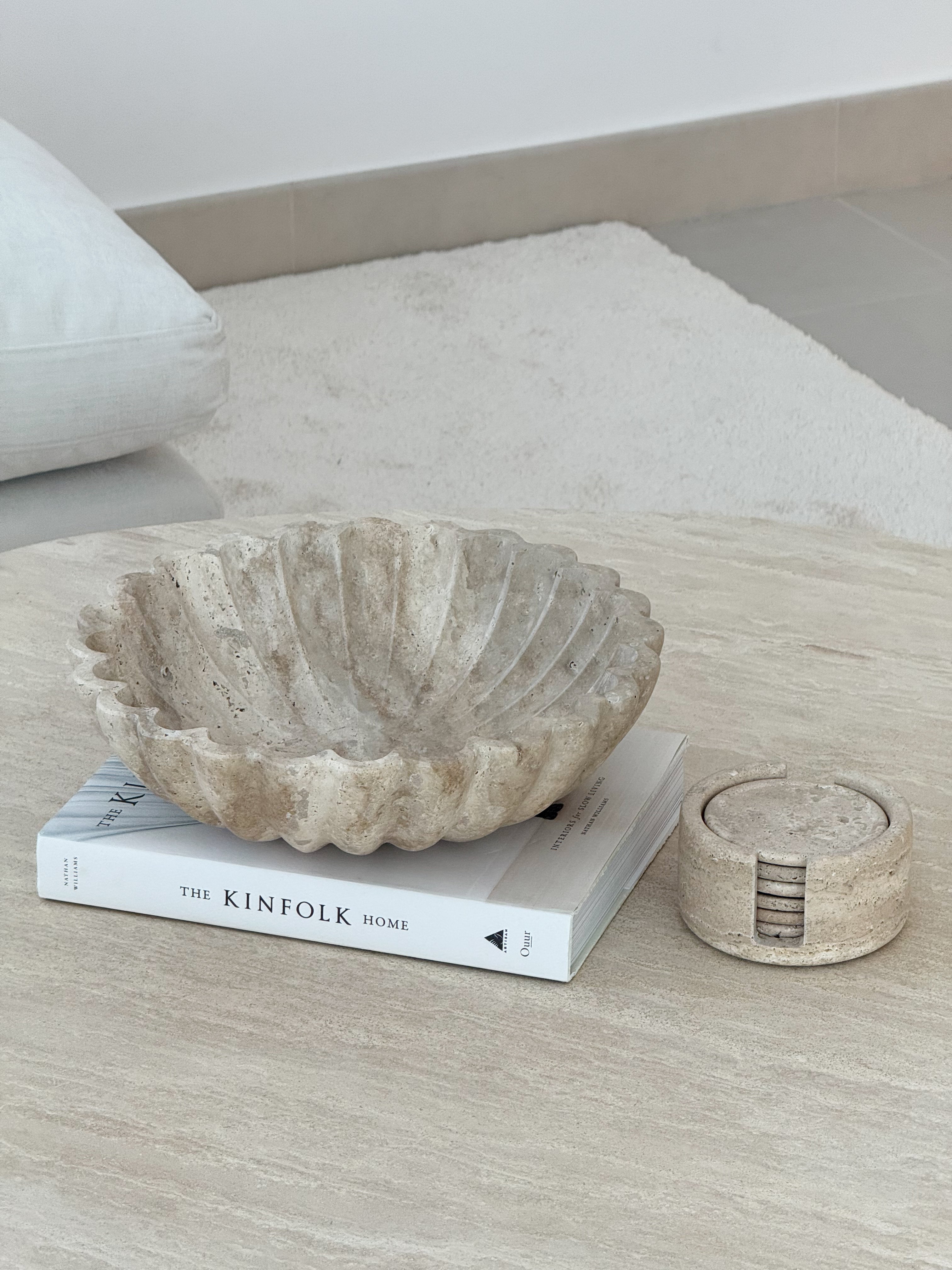 Rae Travertine Scallop Fruit Bowl