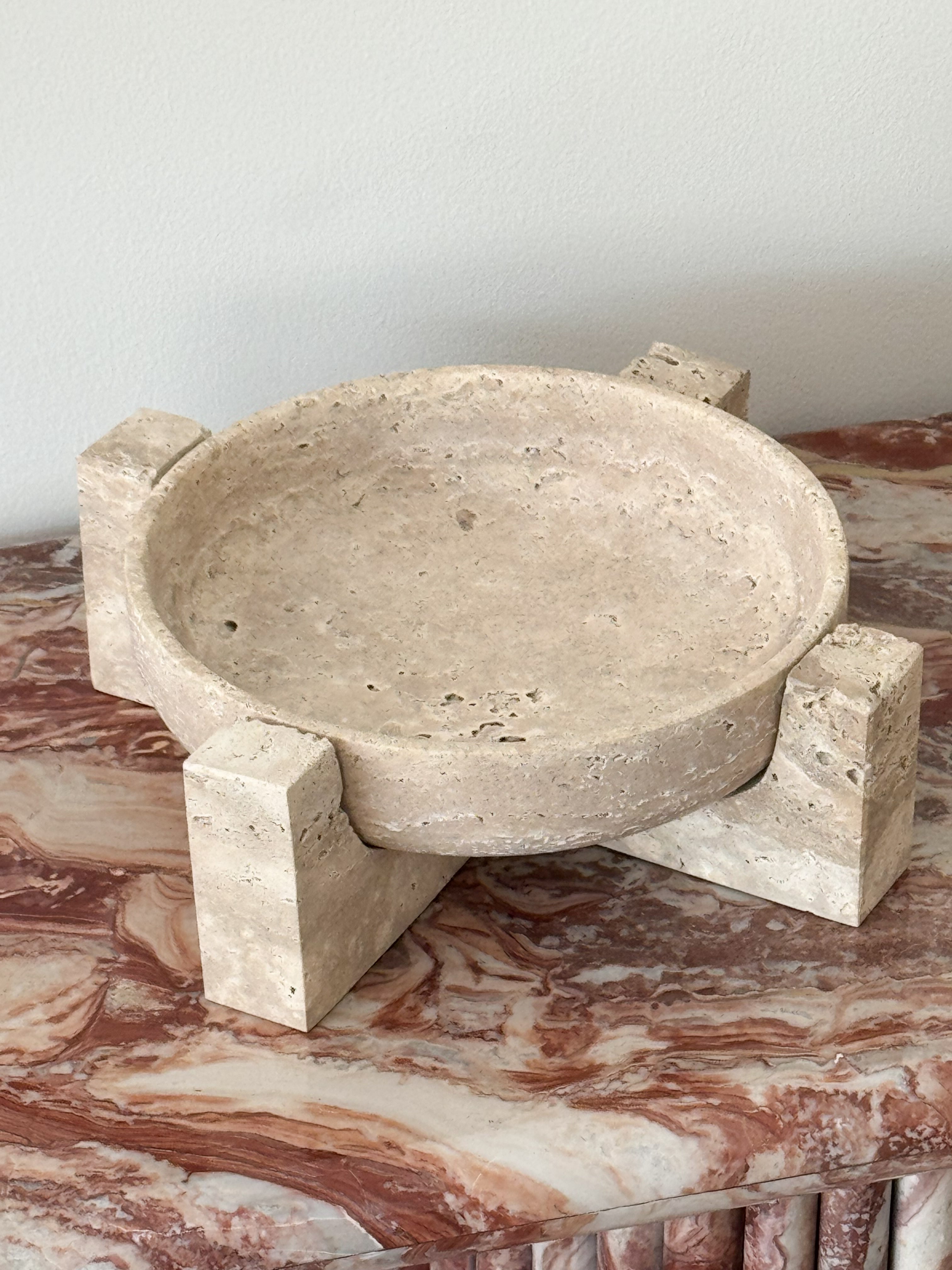 Lilian Travertine Bowl With Stand