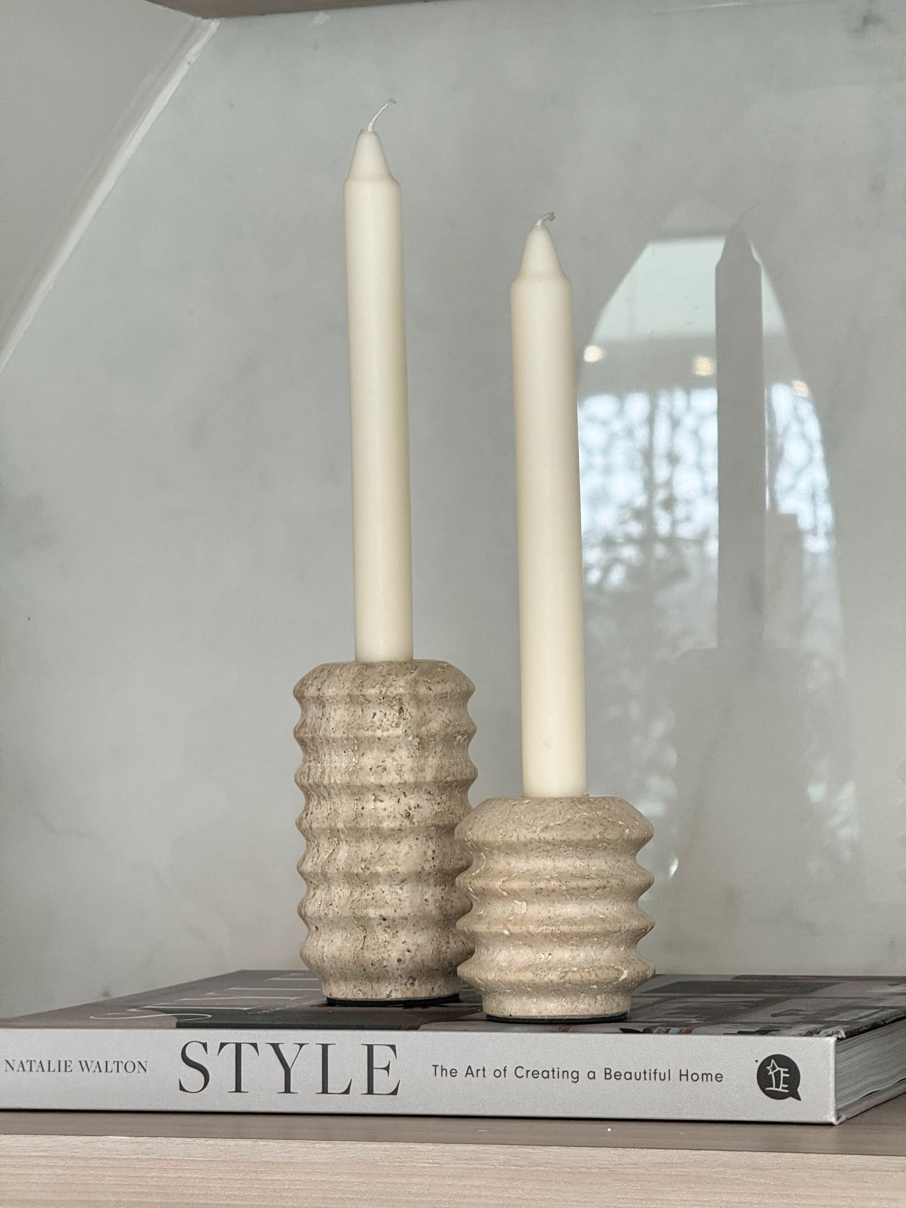 Clarise Travertine Candle Holders