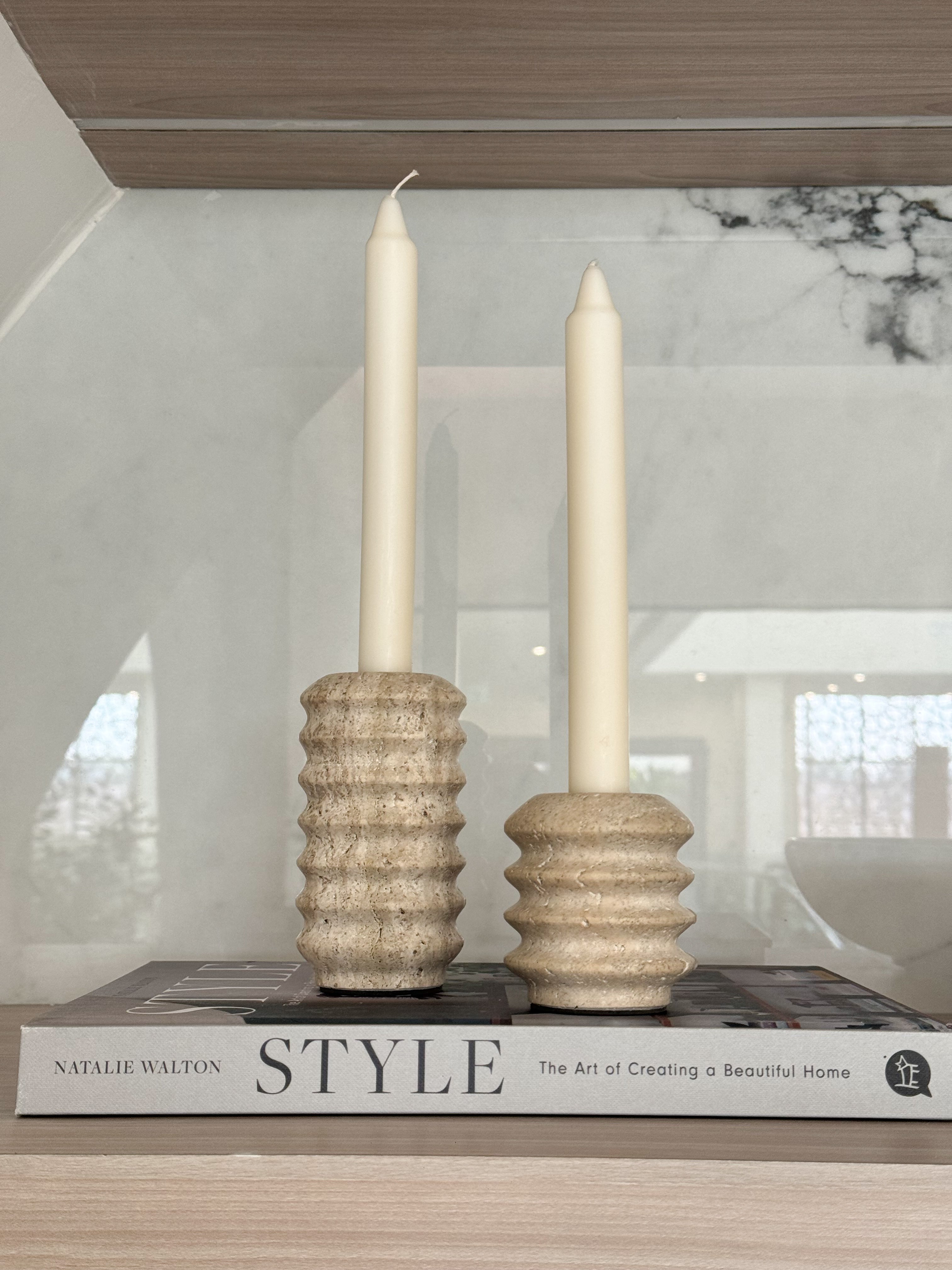 Clarise Travertine Candle Holders