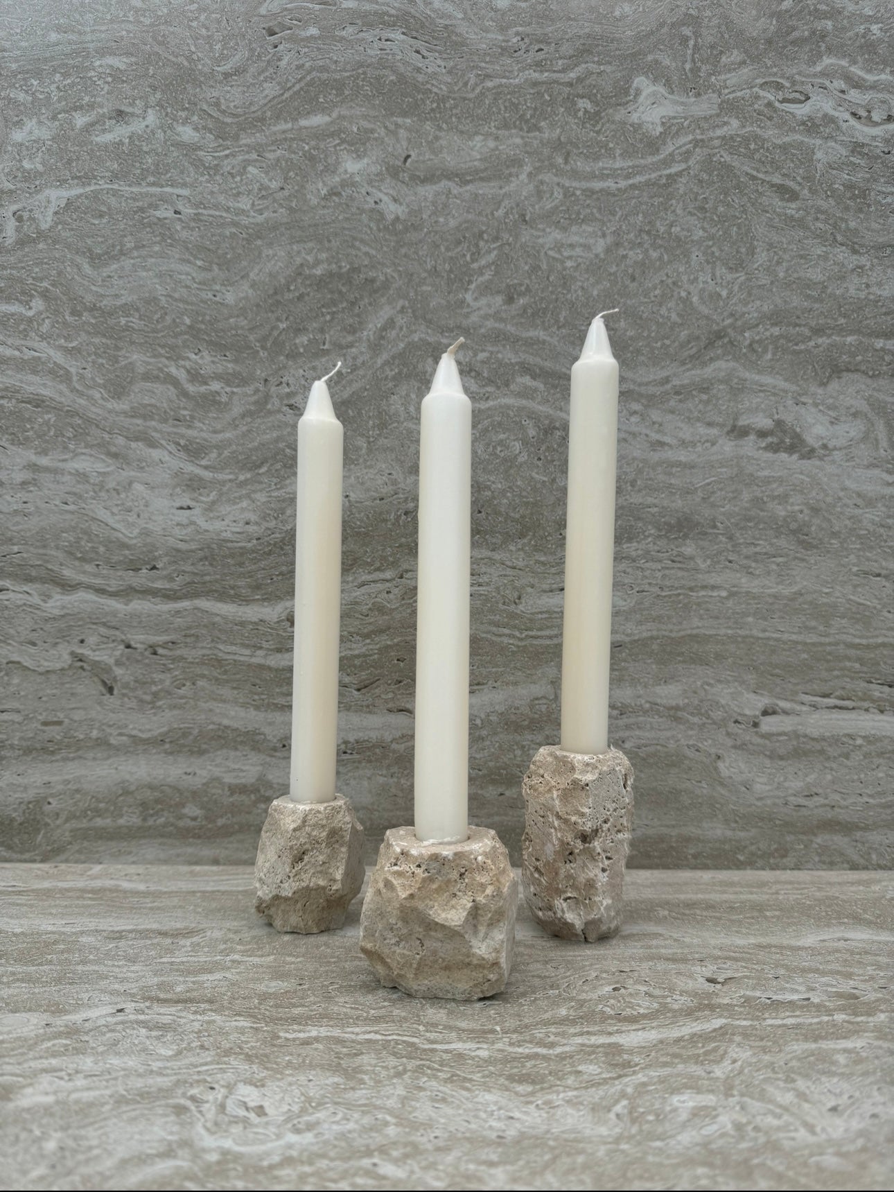 Myra Travertine Candle Holders