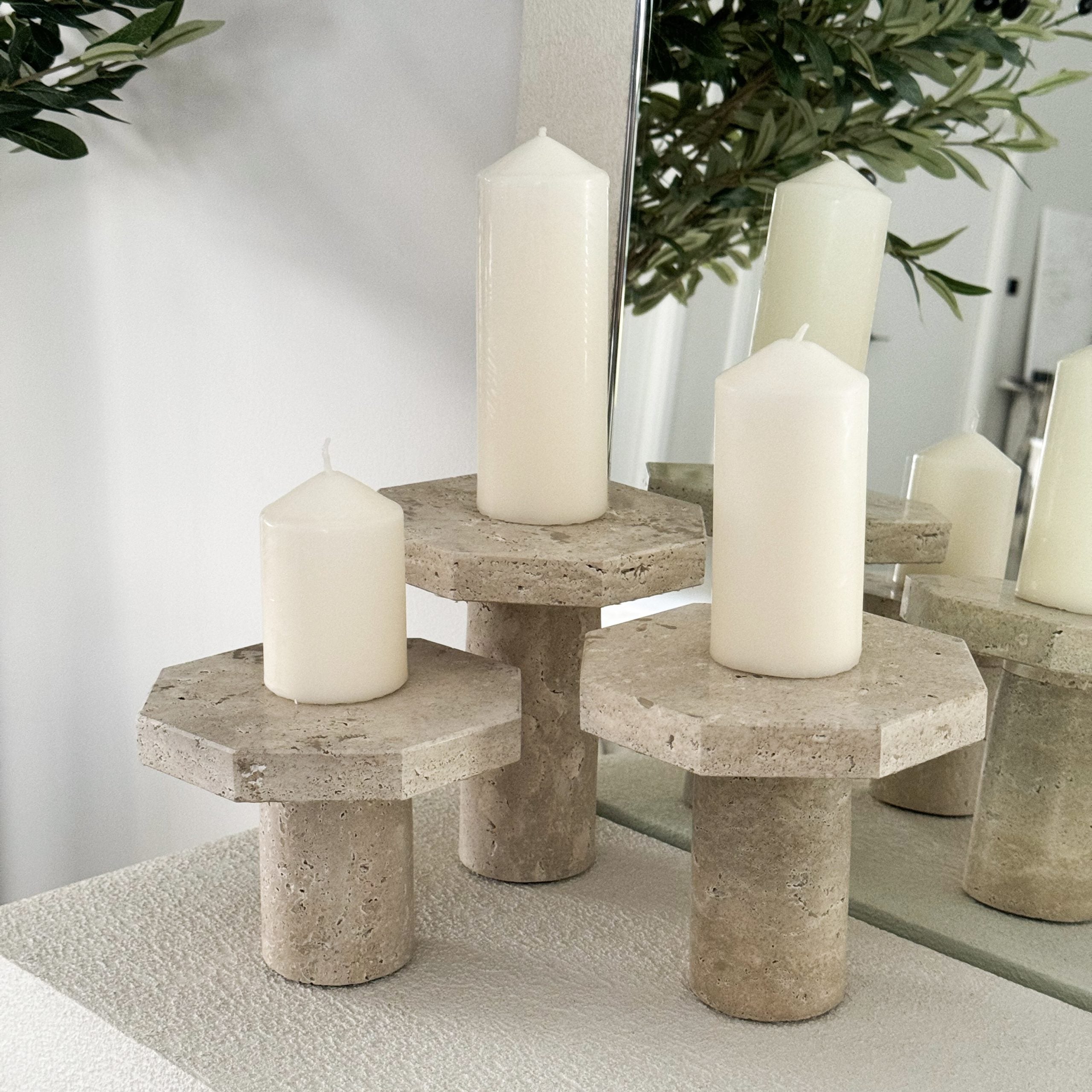 Rae Travertine Set of Three Candle Pillars