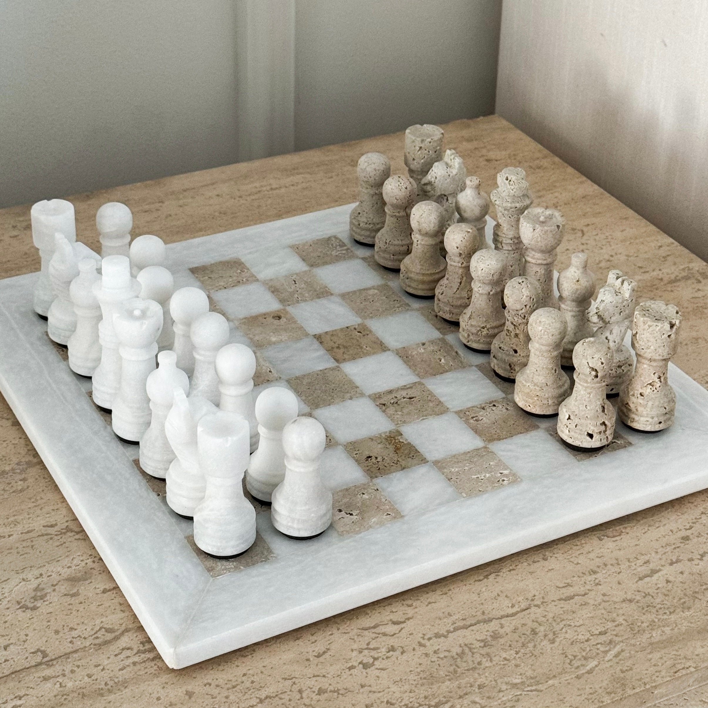 White Marble & Beige Travertine Chess Board