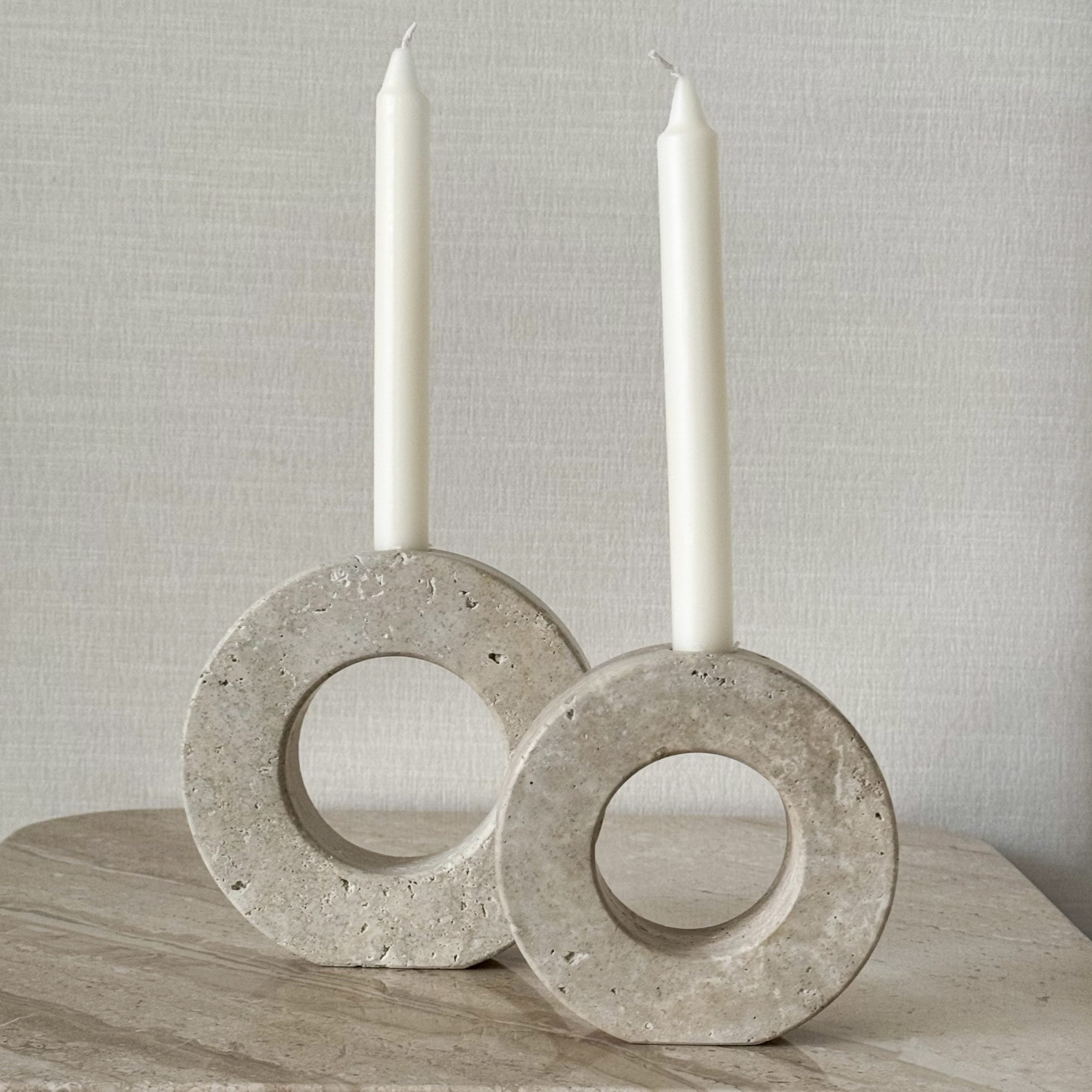 Rhyia Travertine Candle Holders