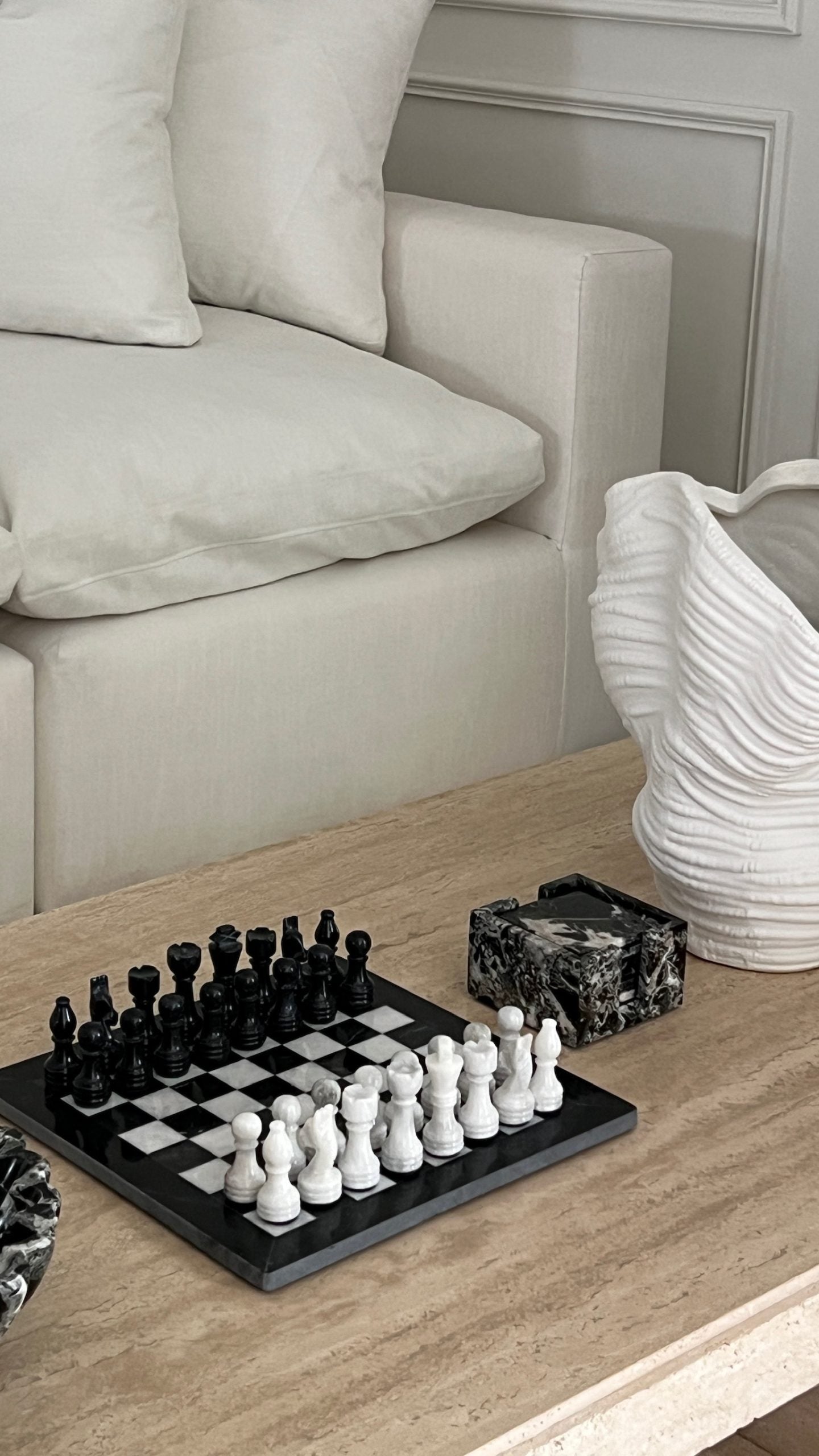 Black & White Marble Chess Board 12"