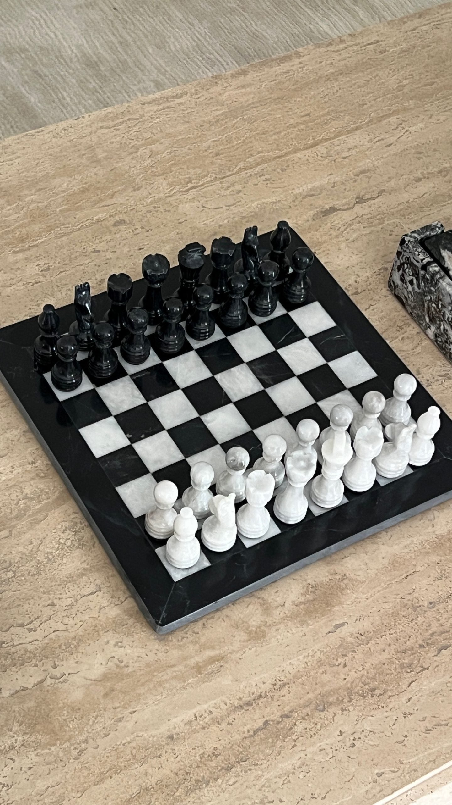 Black & White Marble Chess Board 12"