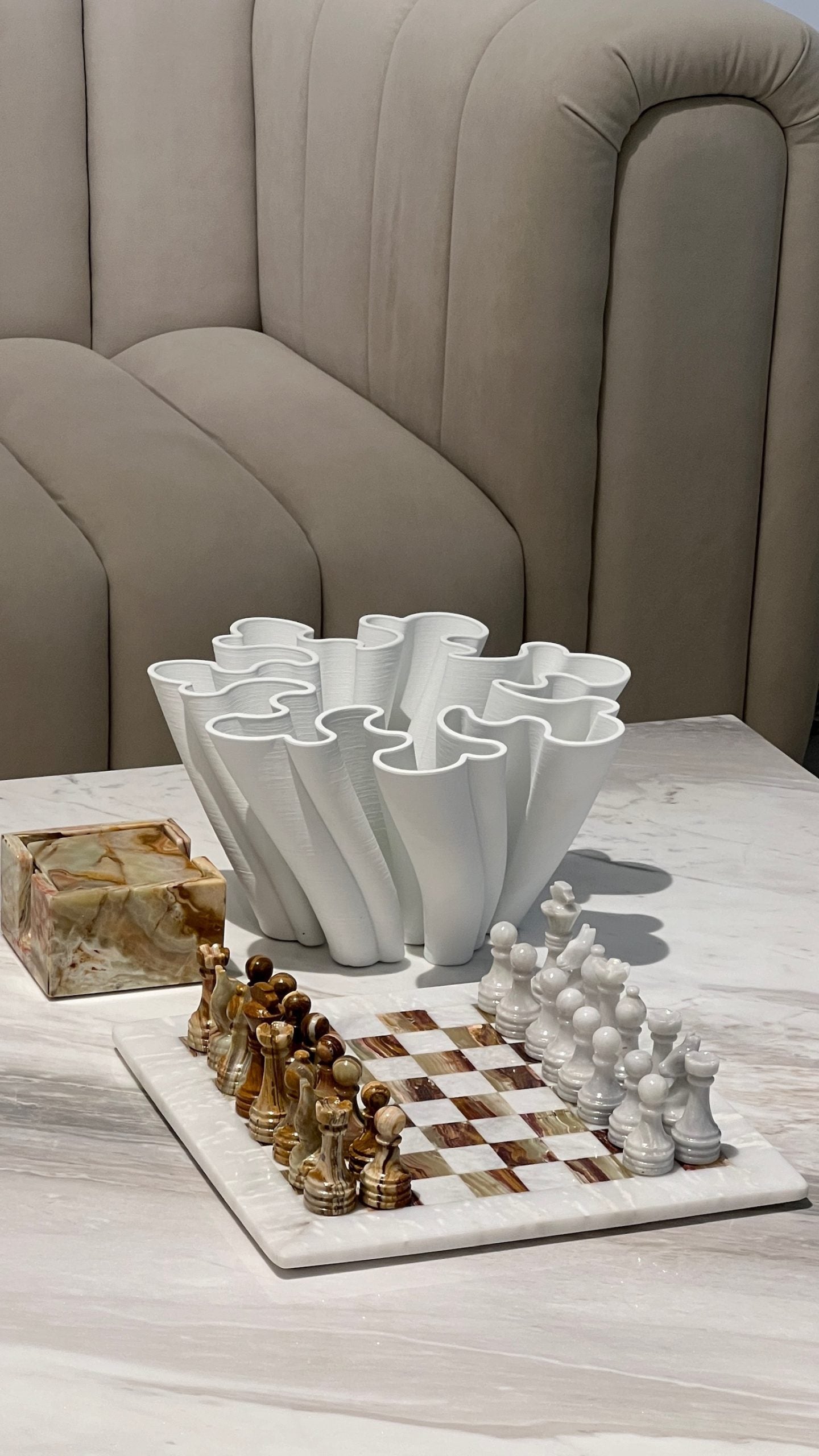 Green Onyx & White Marble Chess Board 12"