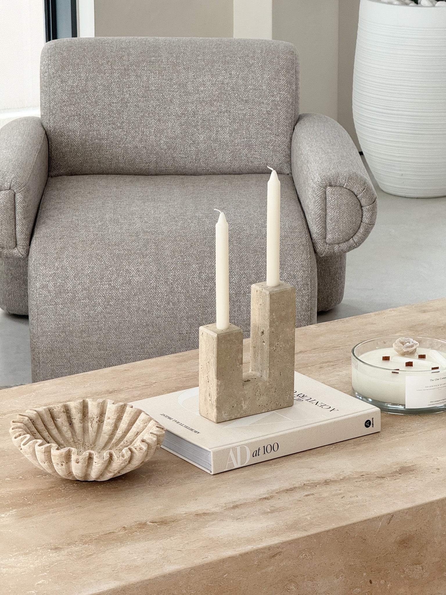 Gracie Medium Travertine Fruit Bowl