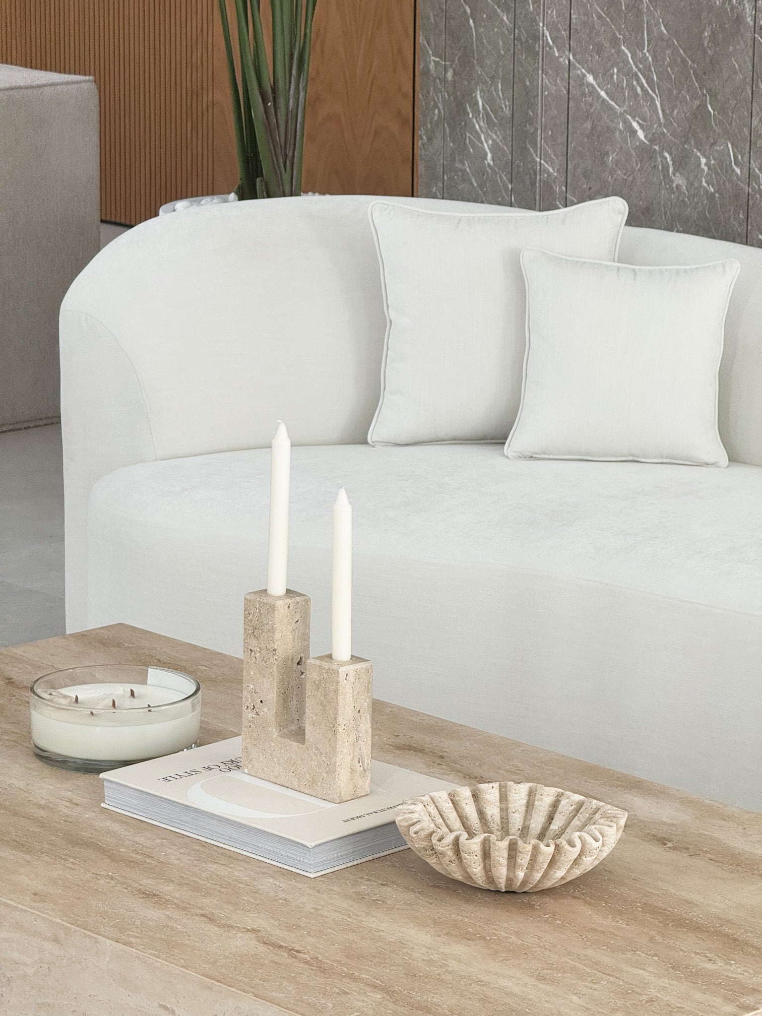 Gracie Medium Travertine Fruit Bowl