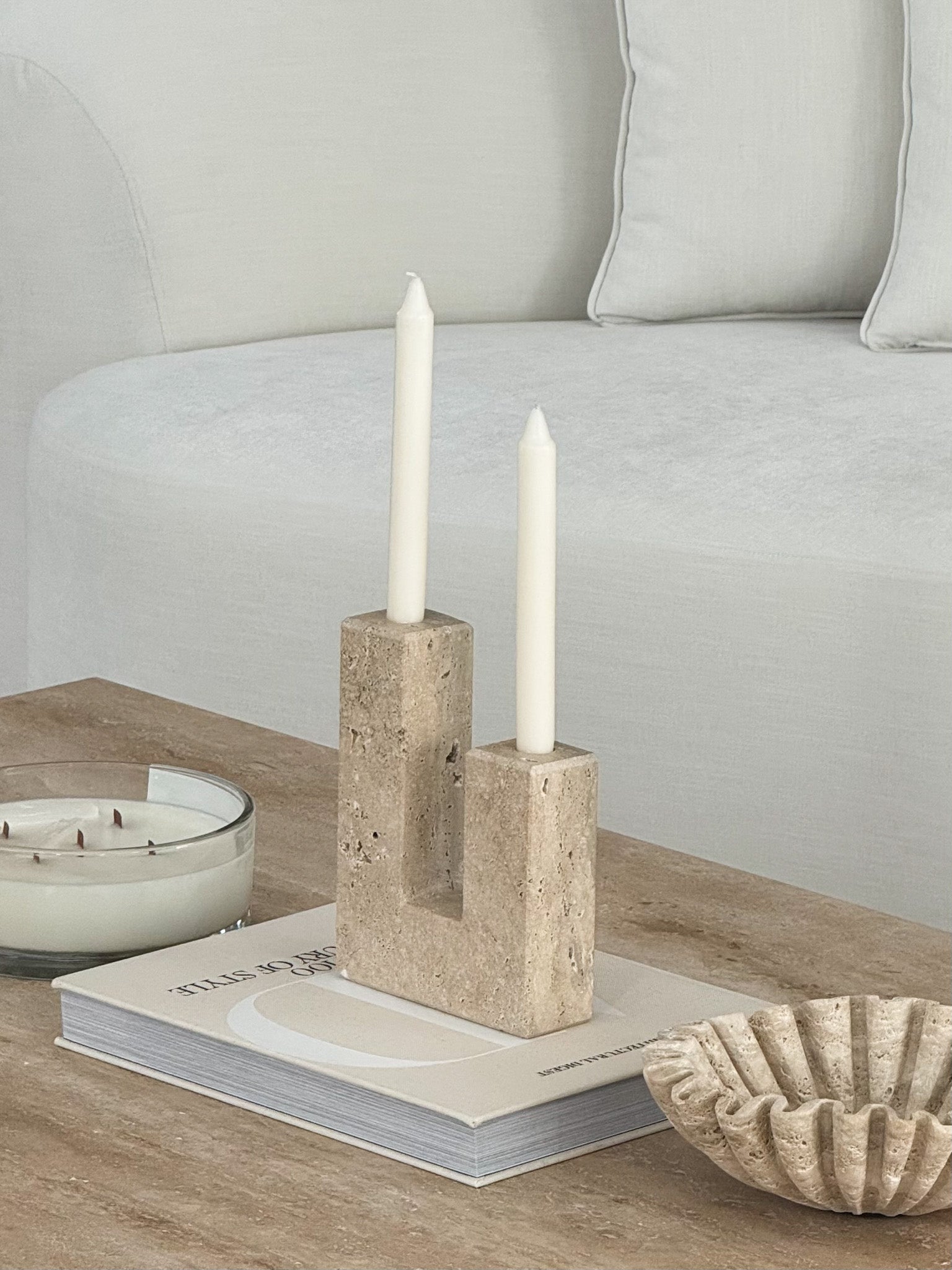 Georgia Travertine Candle Holder