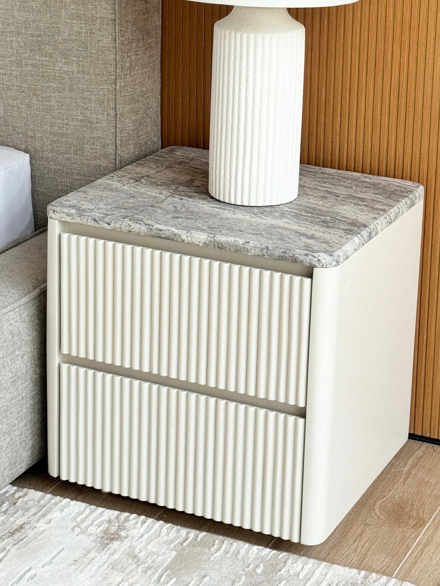 Marcus Grey Travertine Side Table