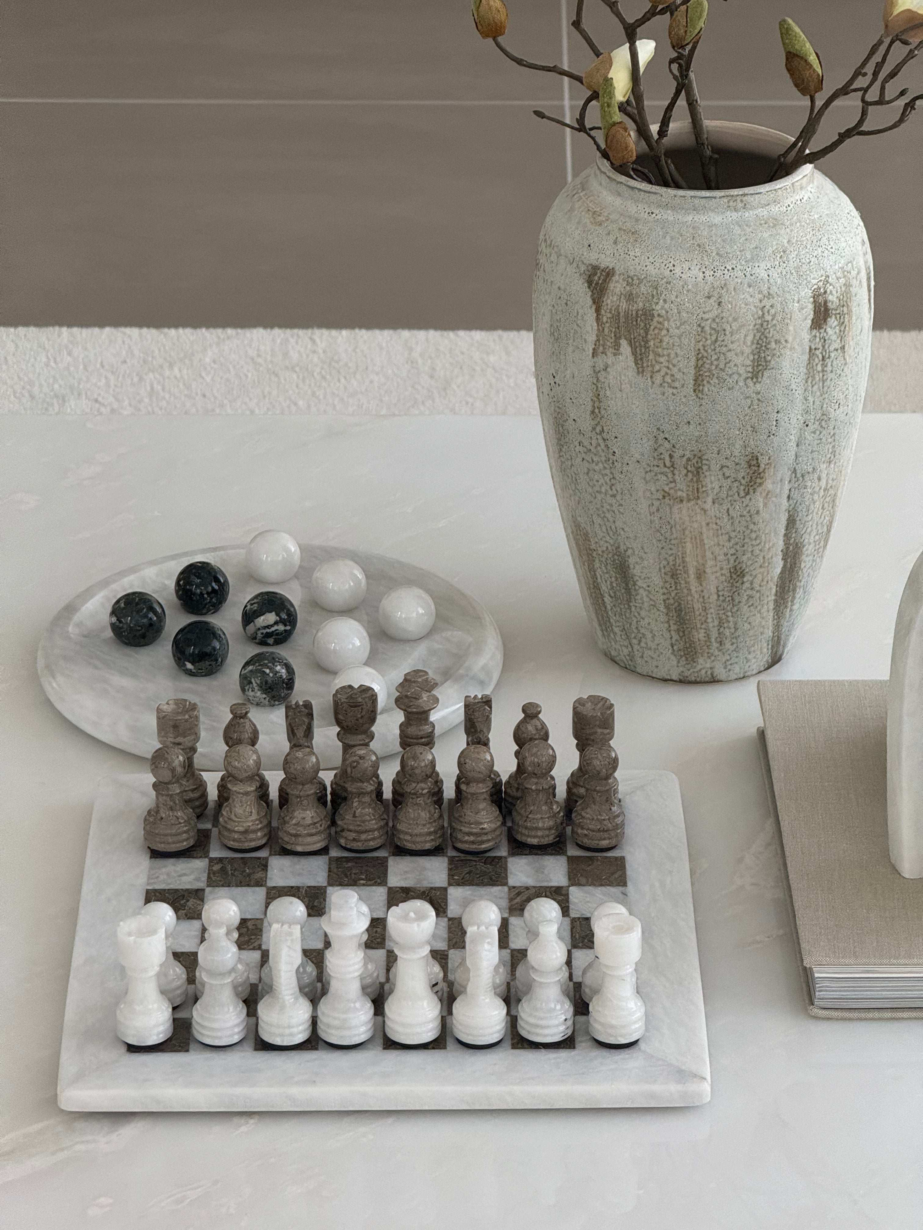 Ava White & Oceanic Grey Marble Chessboard