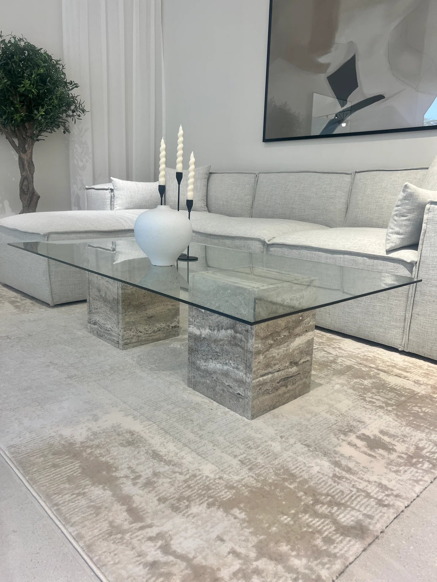 Natasha Travertine & Glass Coffee Table