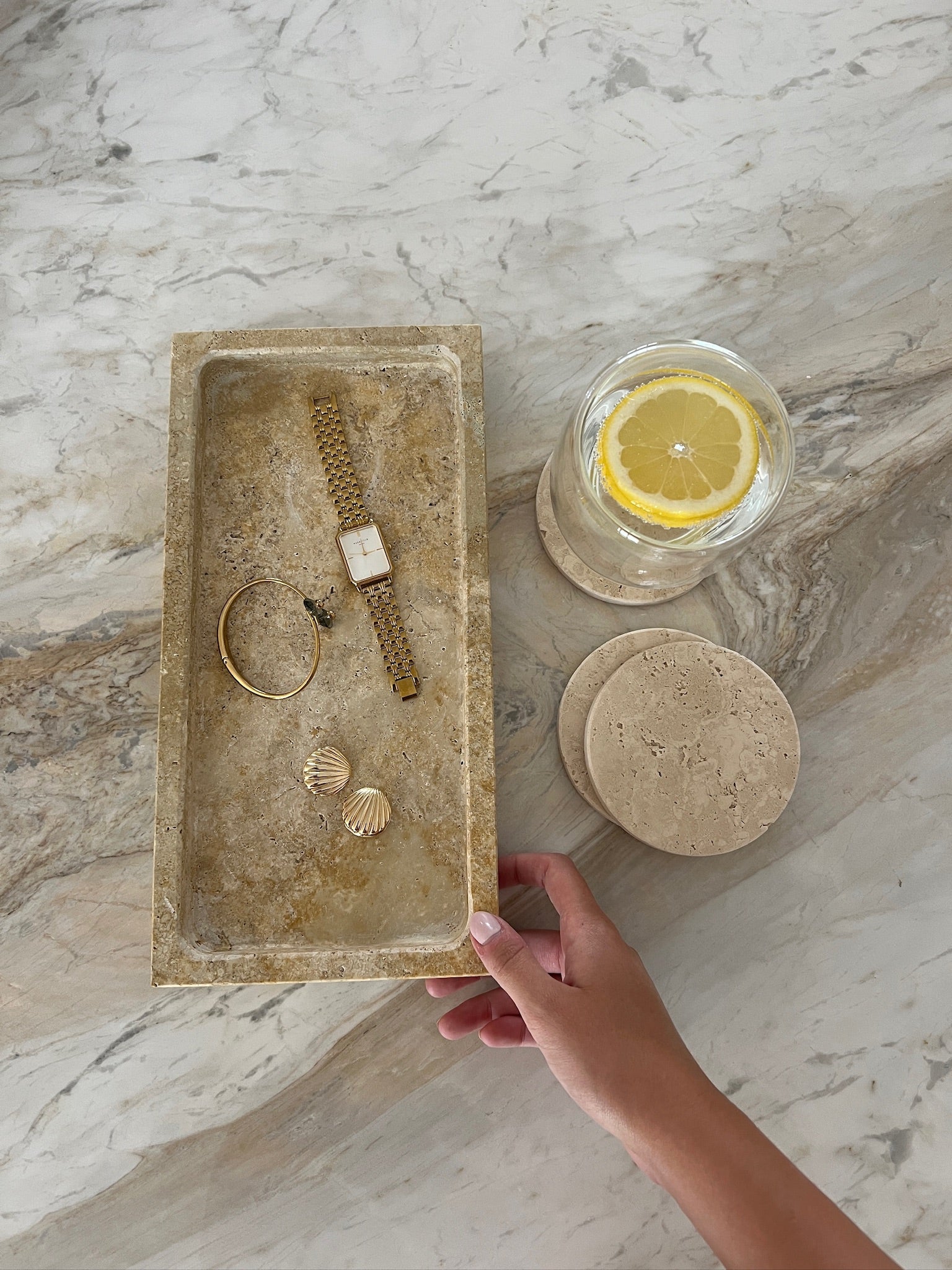 Rae Rectangle Travertine Tray