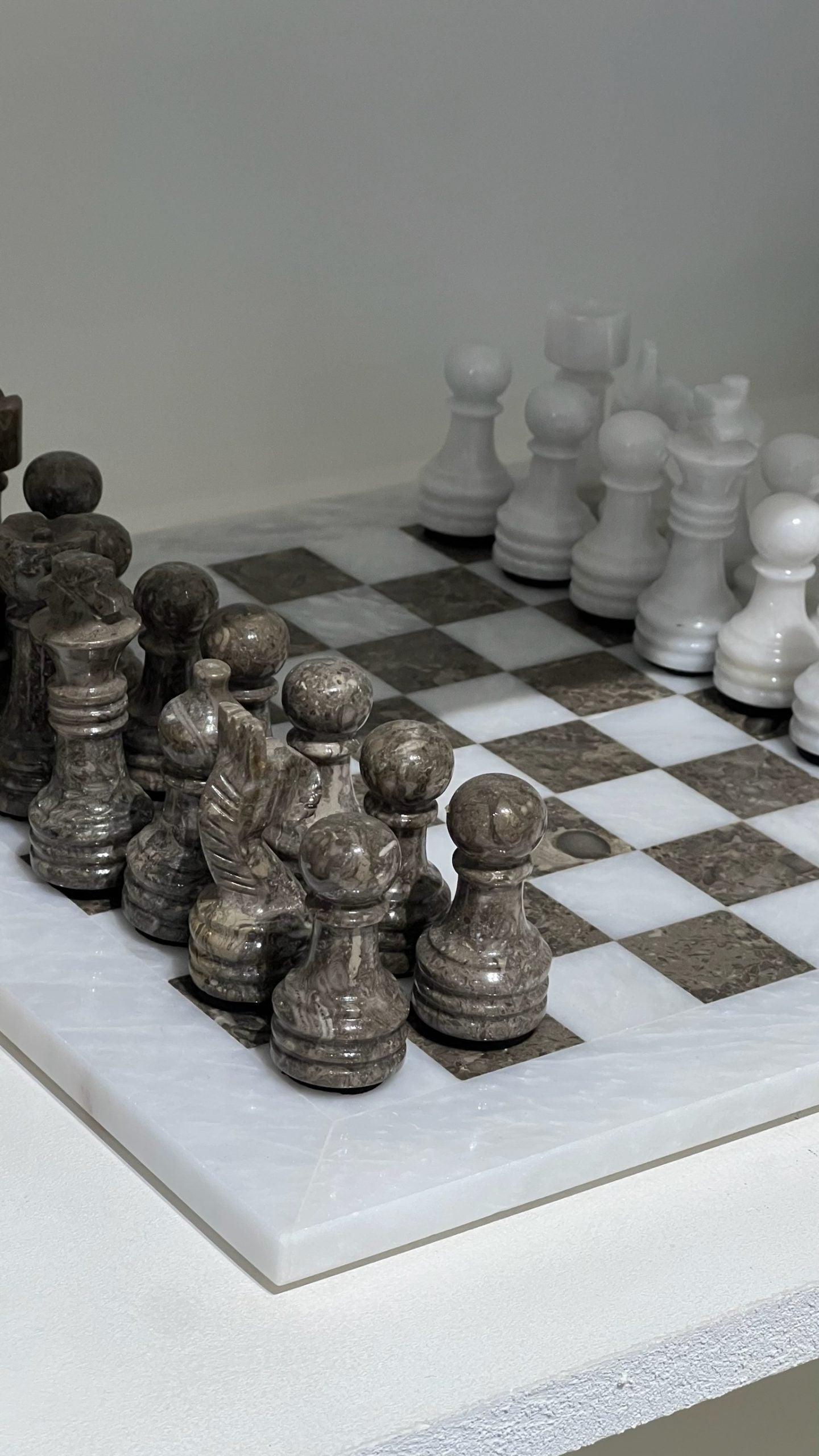 White Marble & Oceanic Grey Marble Chess Board 12"