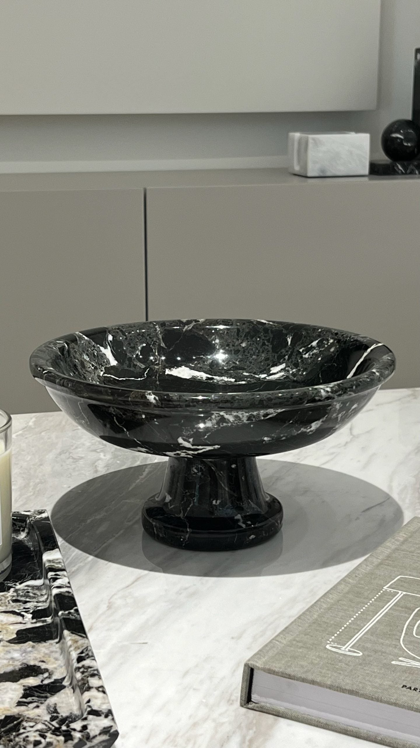 Victor Black Marble Fruit Bowl with Stand