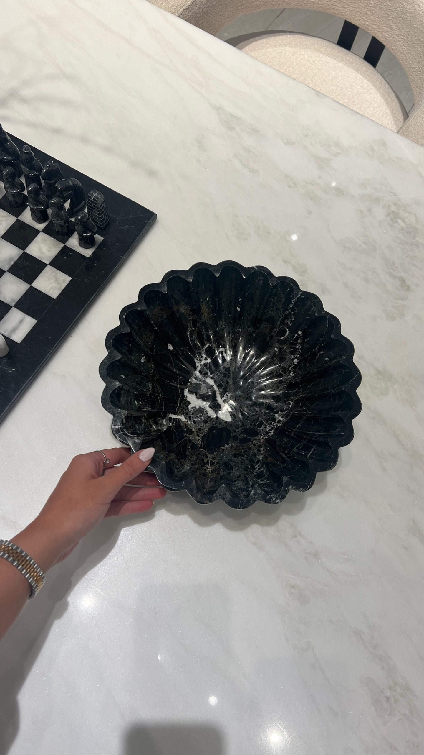 Victor Black Marble Scallop Fruit Bowl