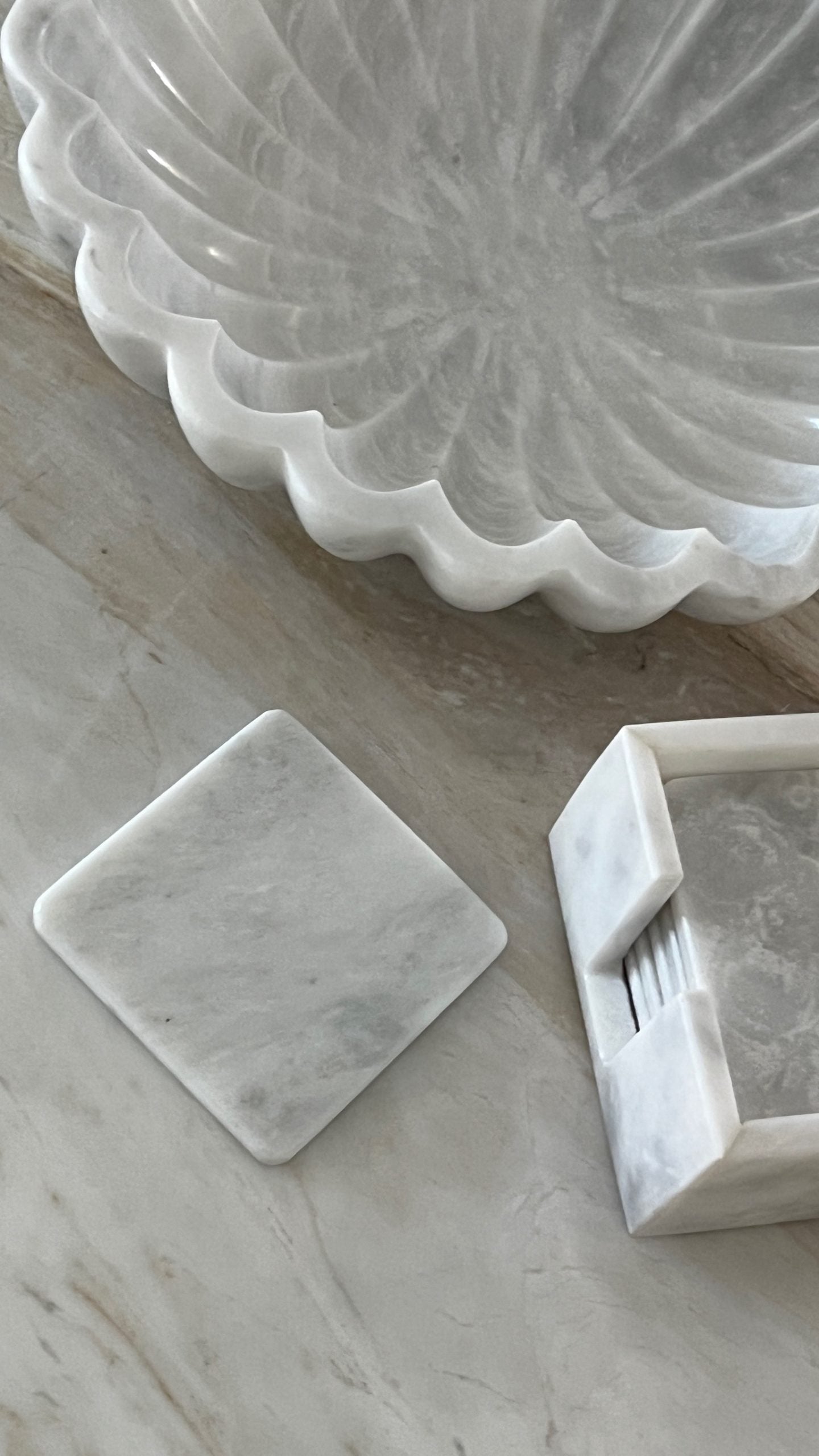 Angelica Square White Marble Coasters