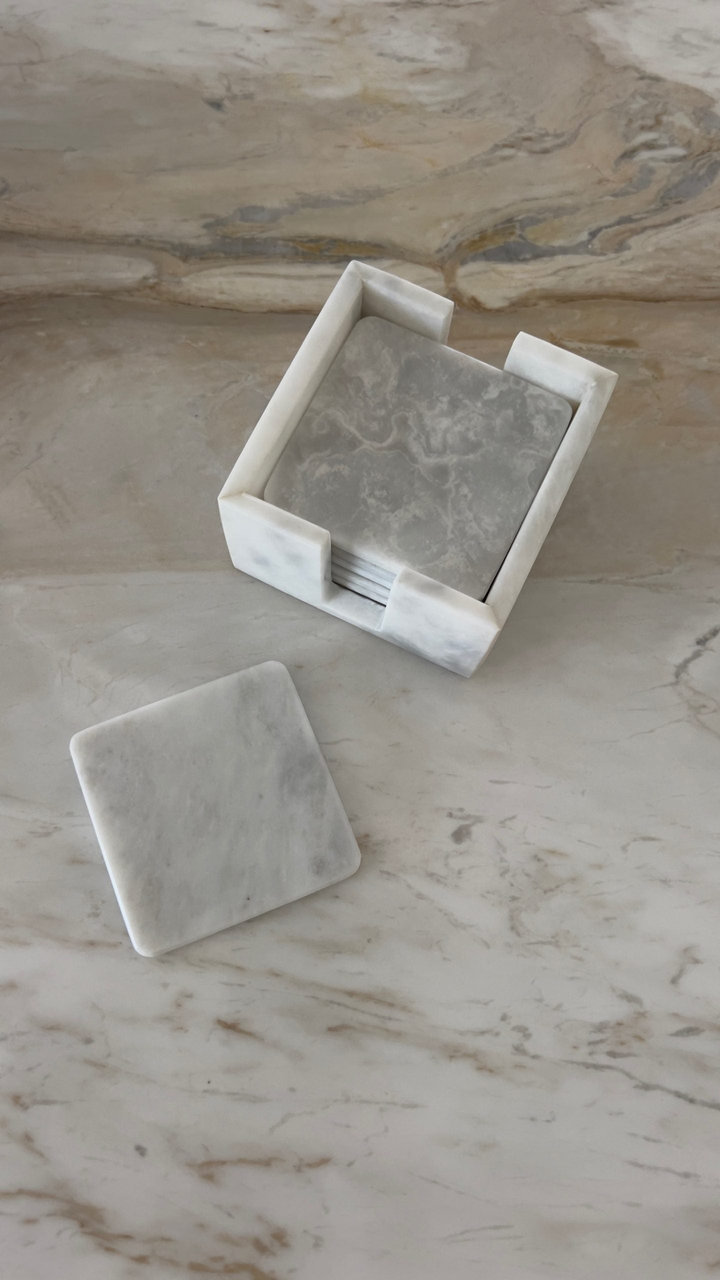 Angelica Square White Marble Coasters