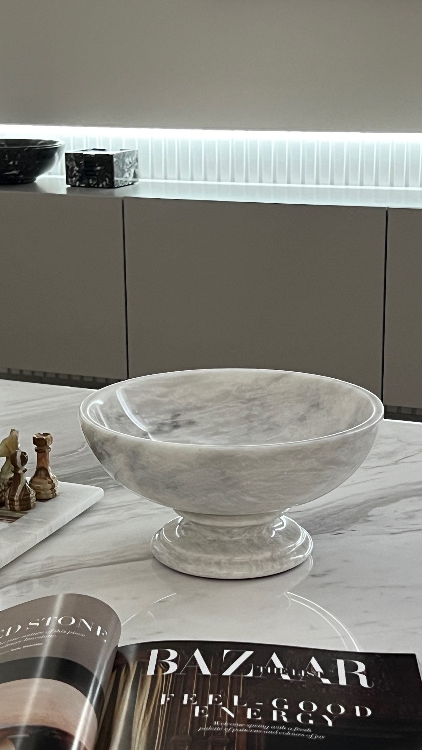 Angelica White Marble Fruit Bowl with Stand