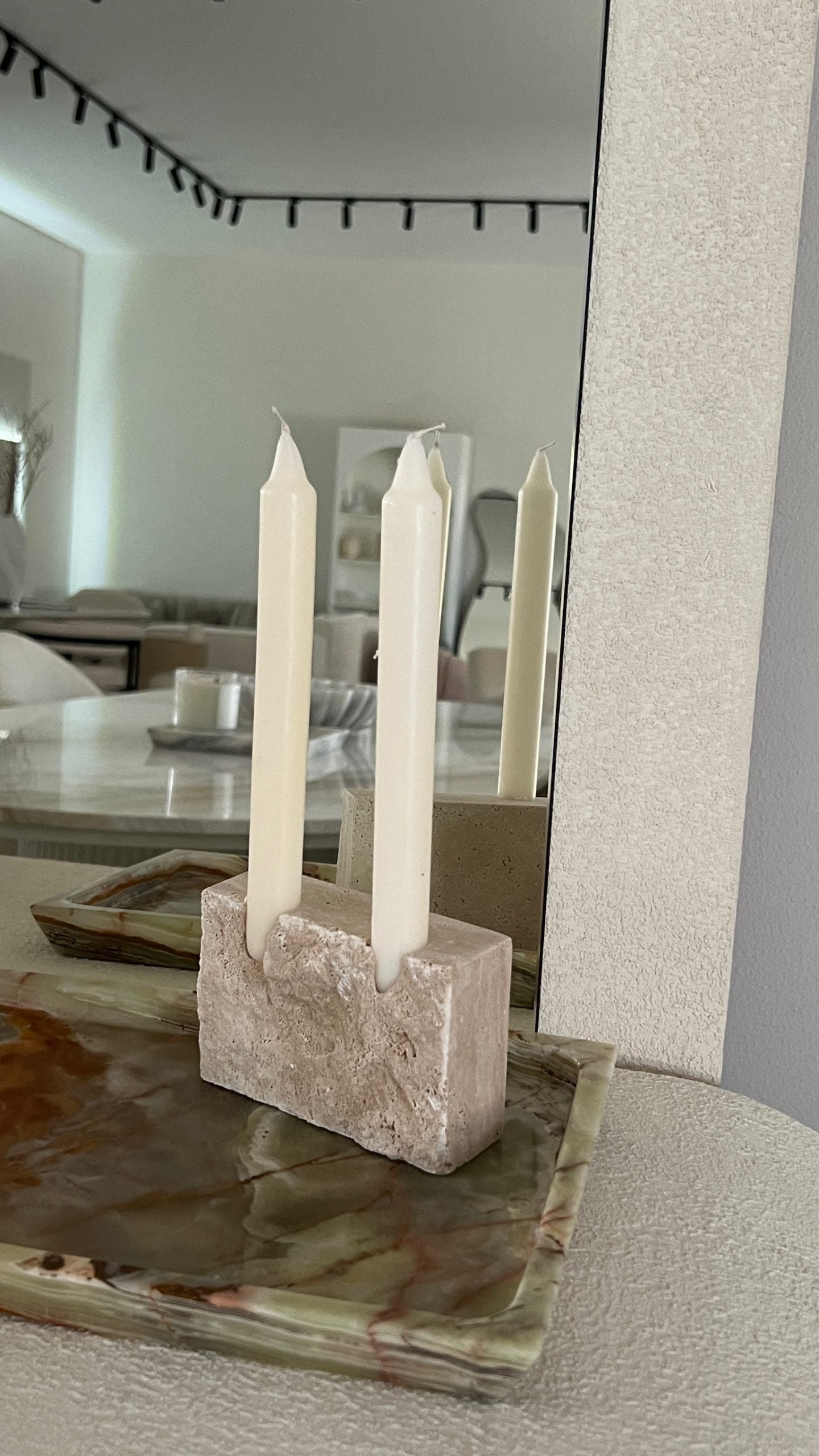 Rustic Travertine Candle Holder (By 2)