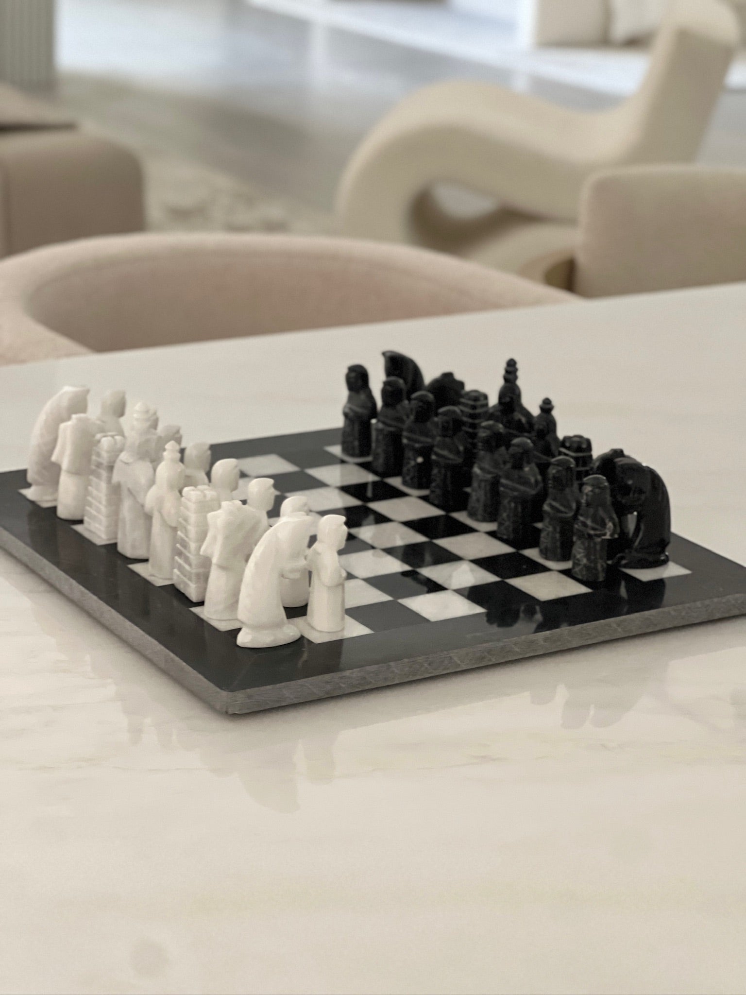 Black & White Marble Chess Board 15"