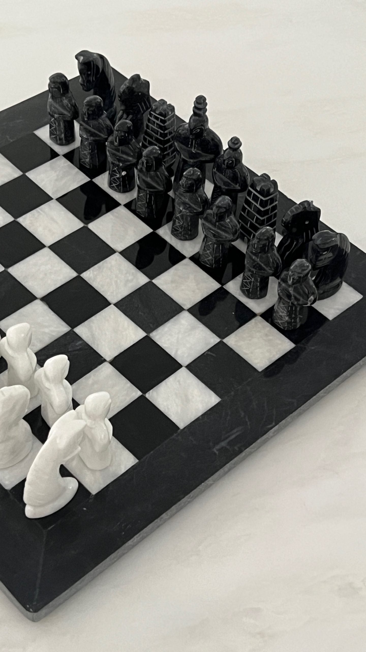 Black & White Marble Chess Board 15"