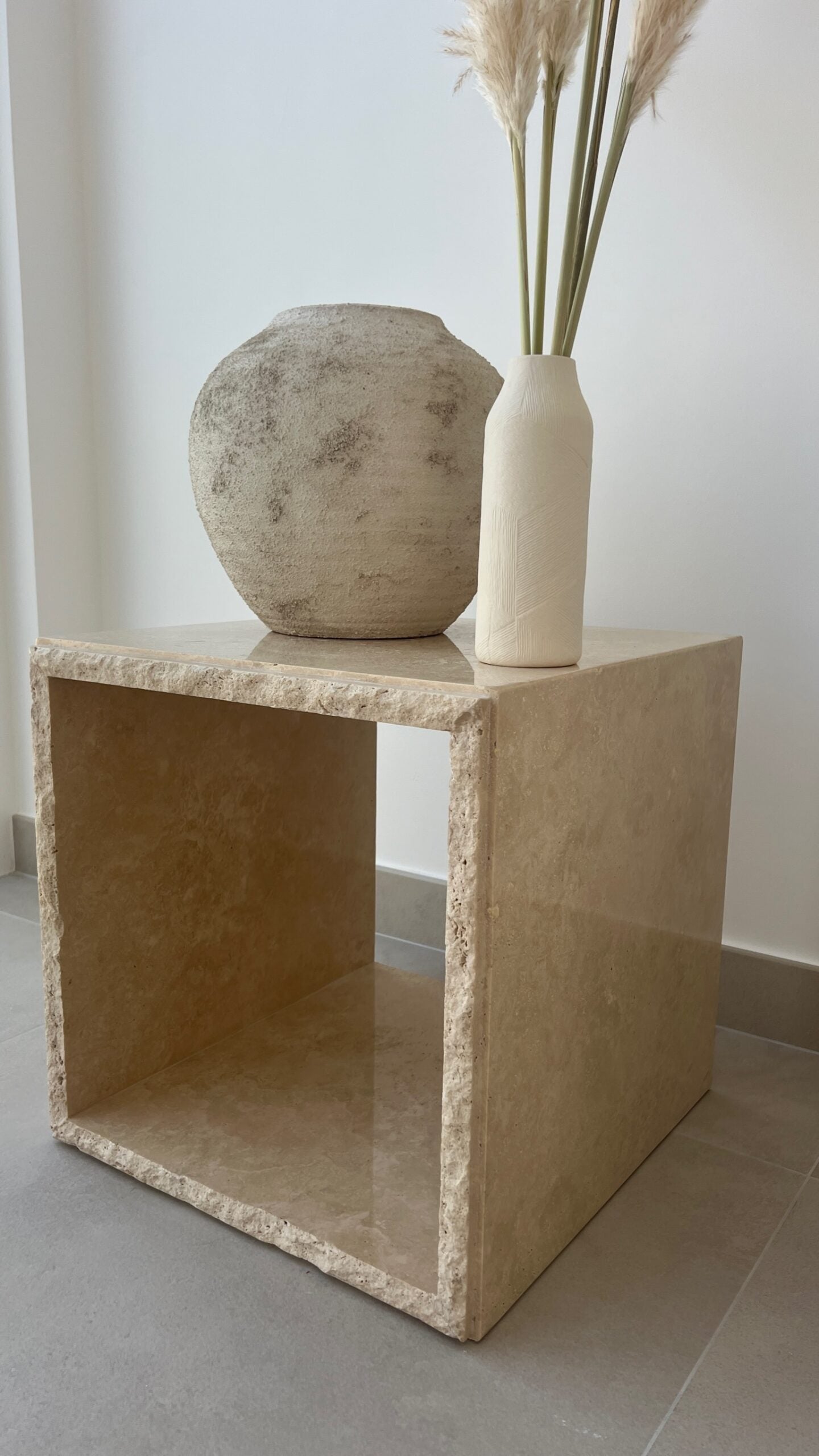 Coral Rustic Travertine Cube Side Table