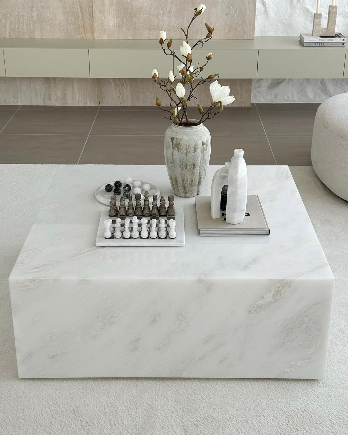 Ava White & Oceanic Grey Marble Chessboard