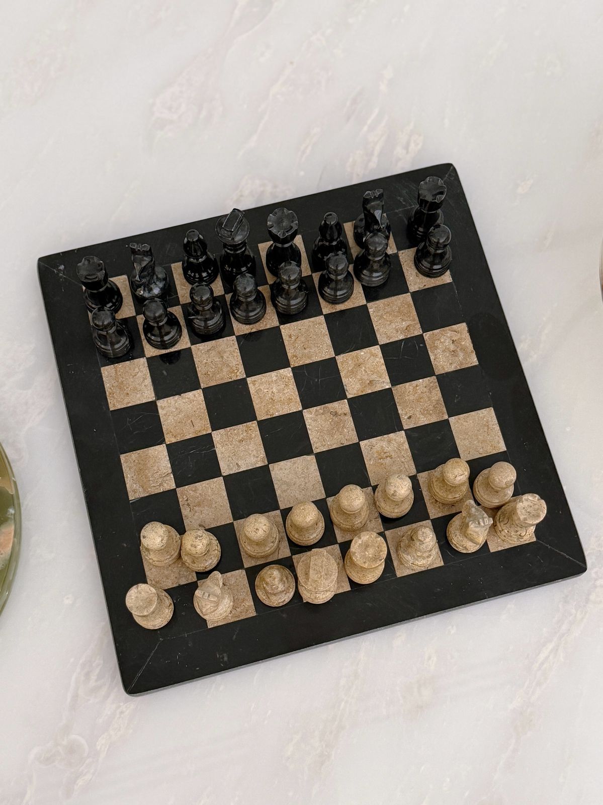 Black &  Coral Marble Chess Board 12"