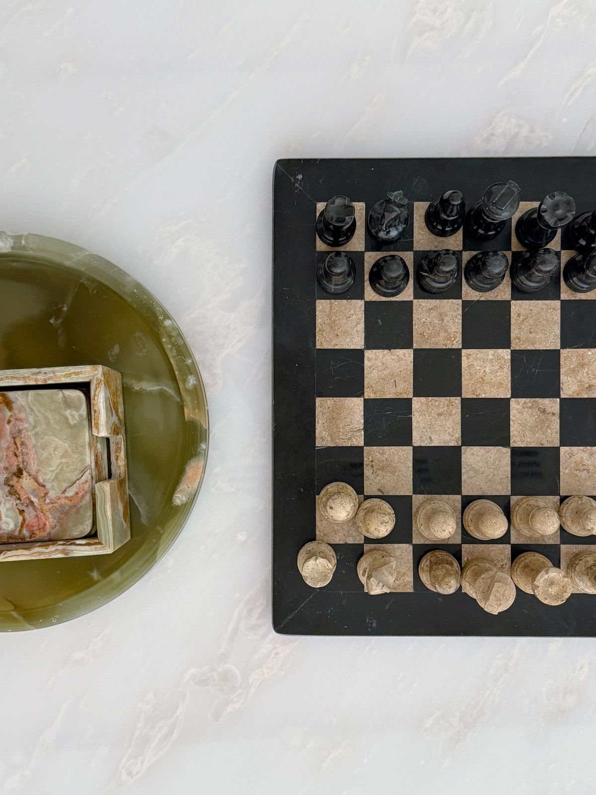 Black &  Coral Marble Chess Board 12"