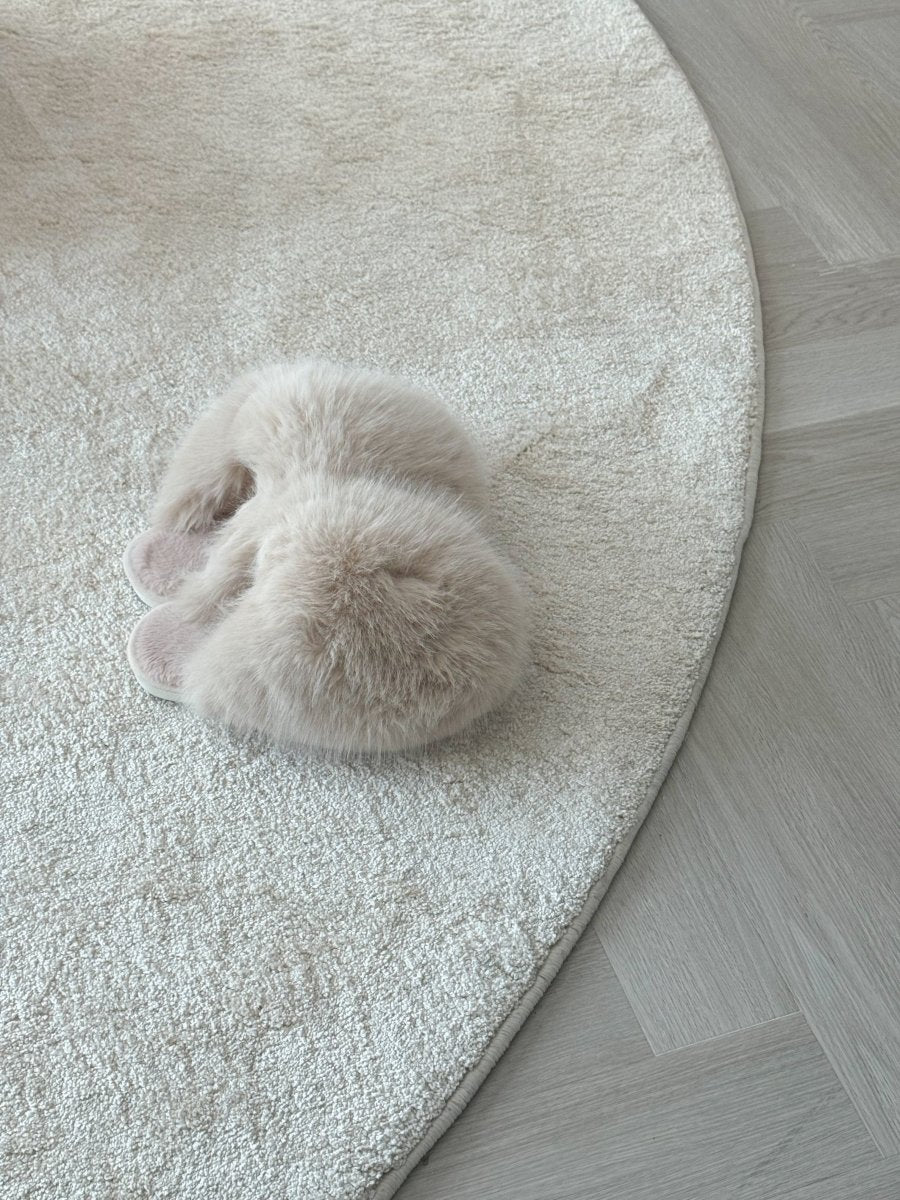 Farah Fluffy Light Beige Slippers - PalmLiving Dubai