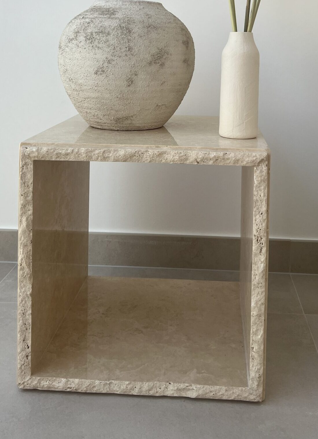 Coral Rustic Travertine Cube Side Table