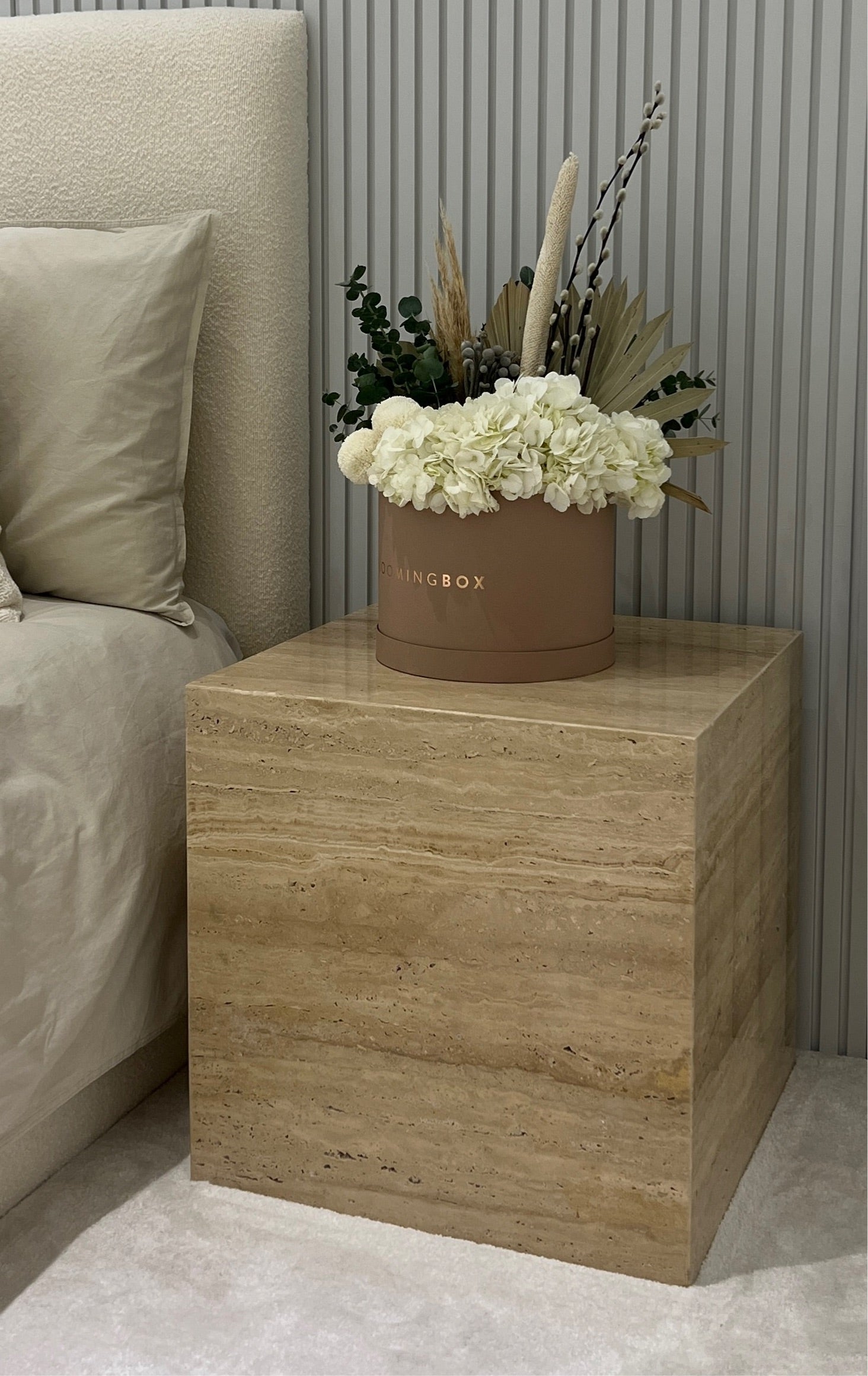 Amber Beige Travertine Side Table