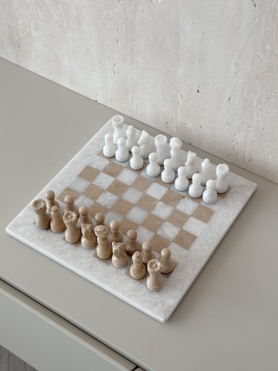 White Marble & Verona Chess Board 10" - PalmLiving Dubai
