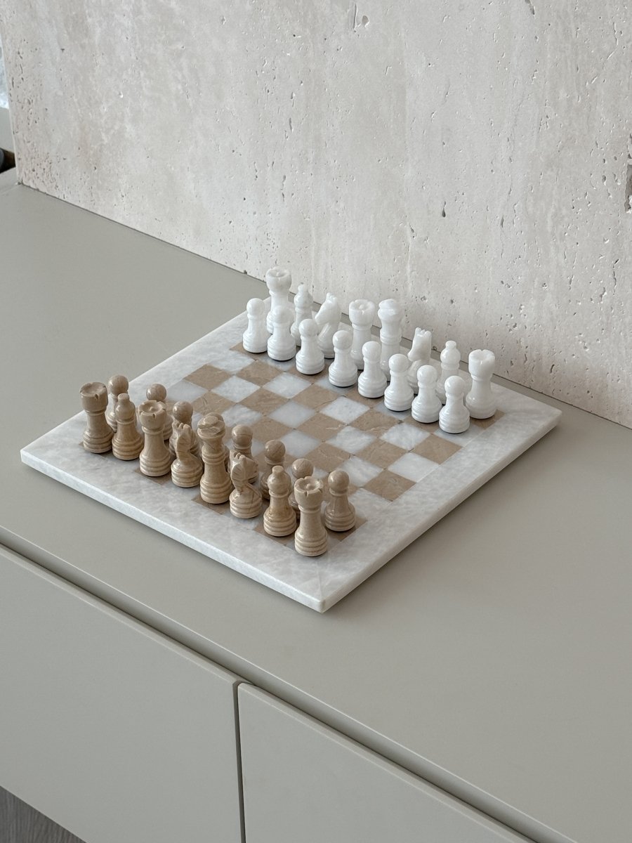 White Marble & Verona Chess Board 10" - PalmLiving Dubai